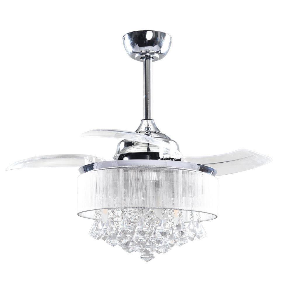 Chrome 36-Inch Crystal 3-Blade Ceiling Fan - 36-in - Remote
