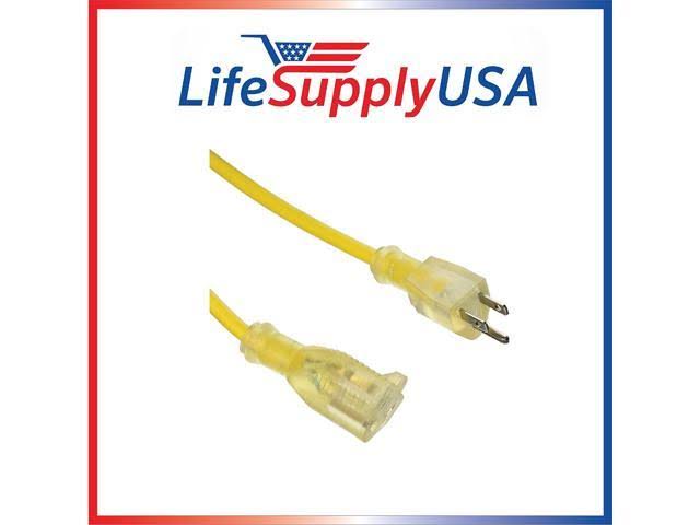 LifeSupplyUSA 12/3 200 ft. SJTW 15 Amp, 125-Volt, 1875-Watt Lighted End Heavy-Duty Extension Cord, Yellow