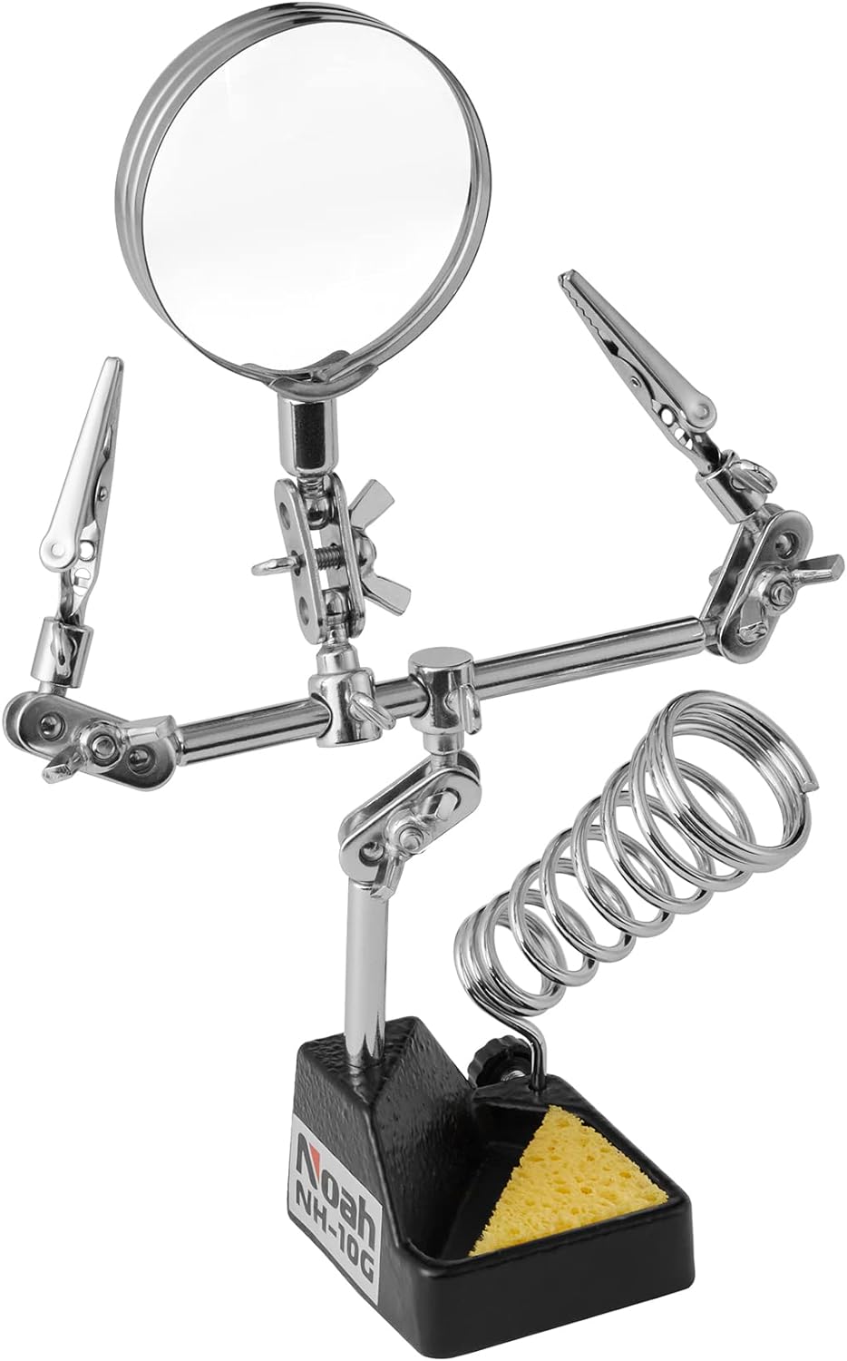 Noah 3-in-1 Helping Hands Magnifier with Dual Adjustable Alligator Clips in 2.5X Magnifying Glass with Soldering Iron Holder and Cleaning Sponge, for Welding, Jewelry,Clamping in Electronics