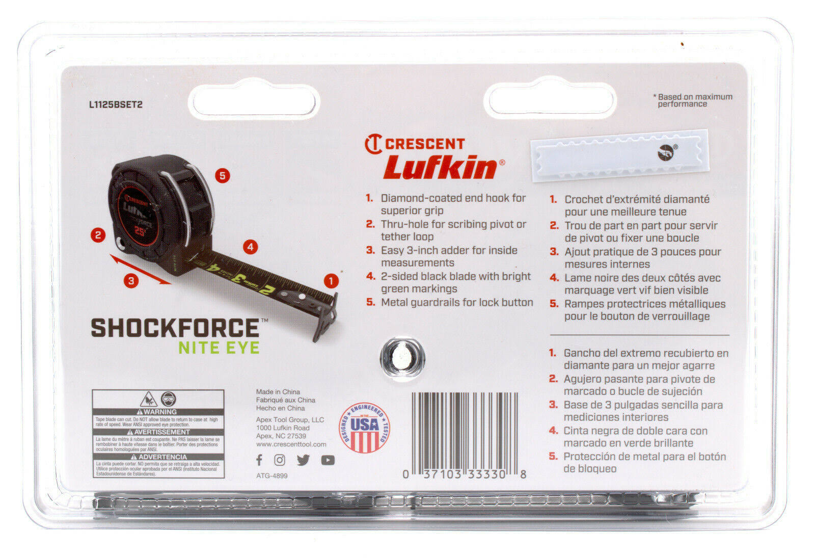 Crescent-L1125BSET2 Shockforce Nite Eye Tape Measure - 2 Pack, 25& x 1-3/16in.