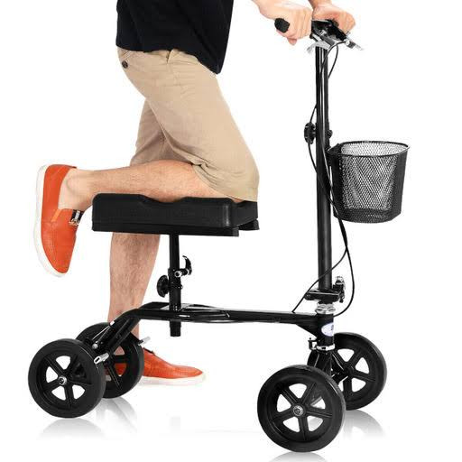 Costway Steerable Foldable Knee Walker Scooter Turning Brake Basket Drive Cart Black