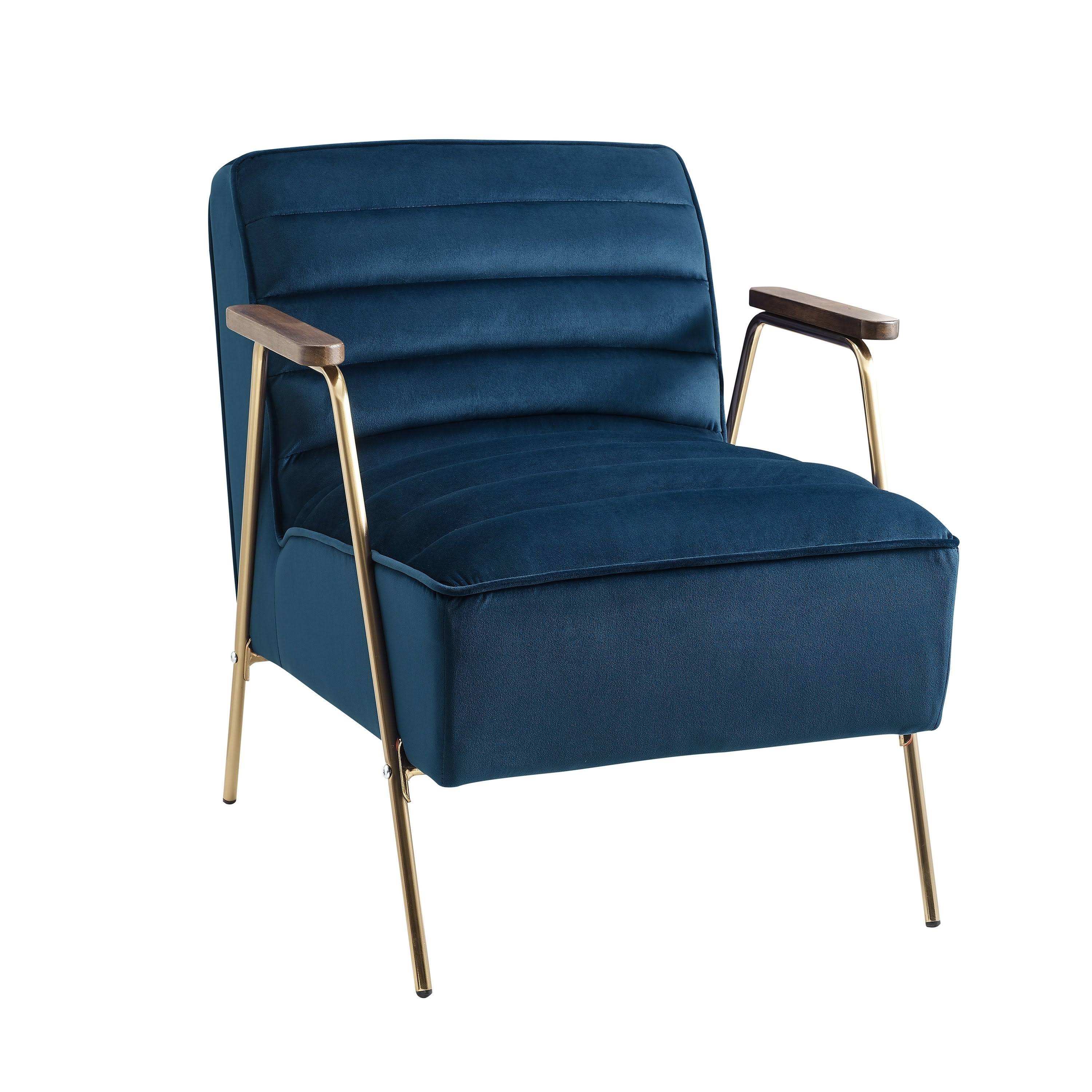 Art Leon Velvet Ribbed Accent Oak Armrest Chair with Metal Frame