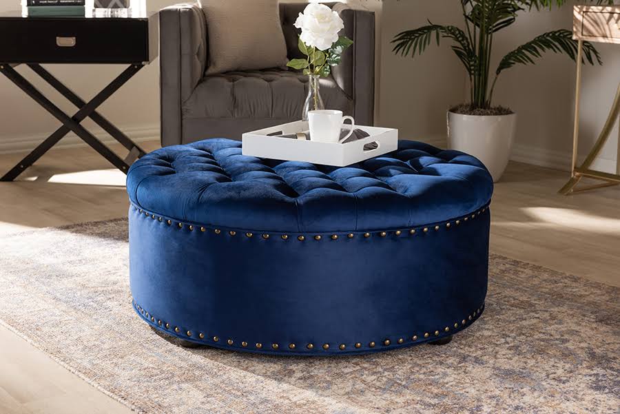 Baxton Studio Inglehart Tufted Ottoman, Grey Linen