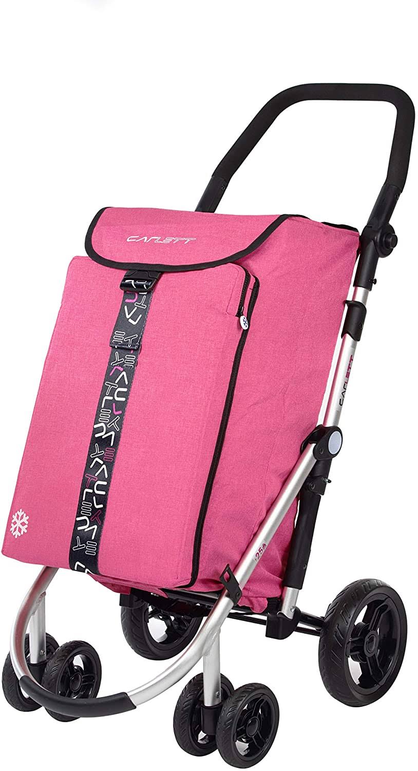 Carlett 4 Wheels Trolley, High Capacity 25kg Foldable Shopping Cart, 40L Main, 10L Cool Bag, Rear Pocket and Safety Catch, Lett4