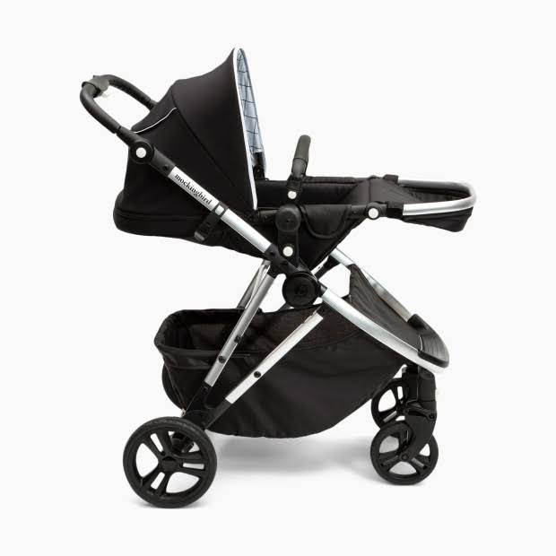 Mockingbird Single Stroller in Black/Watercolor Canopy/Brown Leather
