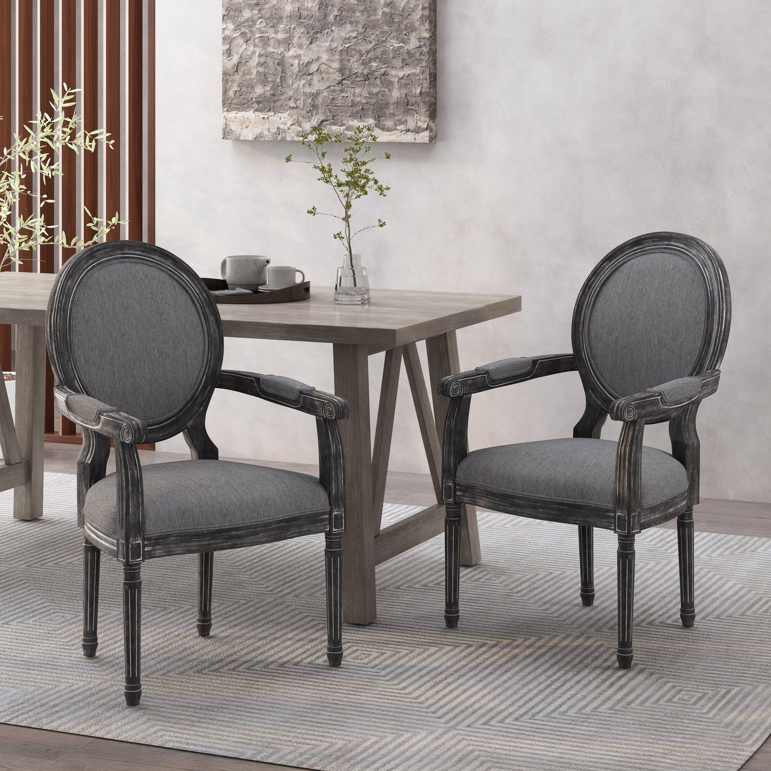 Aisenbrey French Country Wood Upholstered Dining Chair Set of 2 / Gray/Light Grey