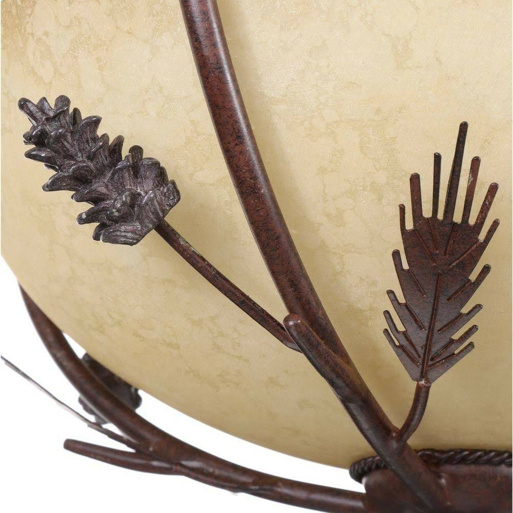 Lodge 17 in. 3-Light Weathered Spruce Semi-Flush Mount with Sunset Glass Shade