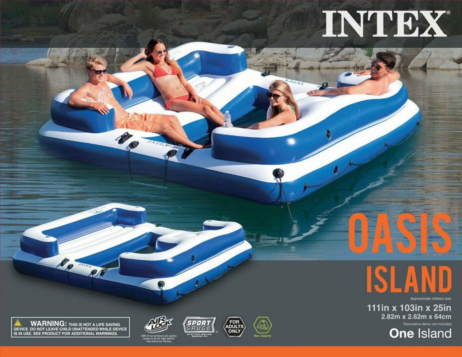 Intex Oasis Island Inflatable Giant 5 Person Lake/River Floating Fun Lounge Raft, Blue