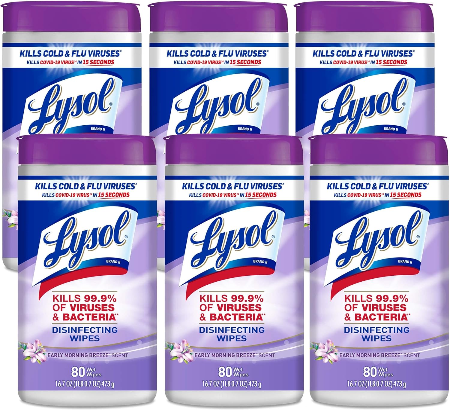Lysol Disinfectant Wipes, Multi-Surface Antibacterial Cleaning Wipes, For Disinfecting and Cleaning, Early Morning Breeze, 80 Count (Pack of 6)