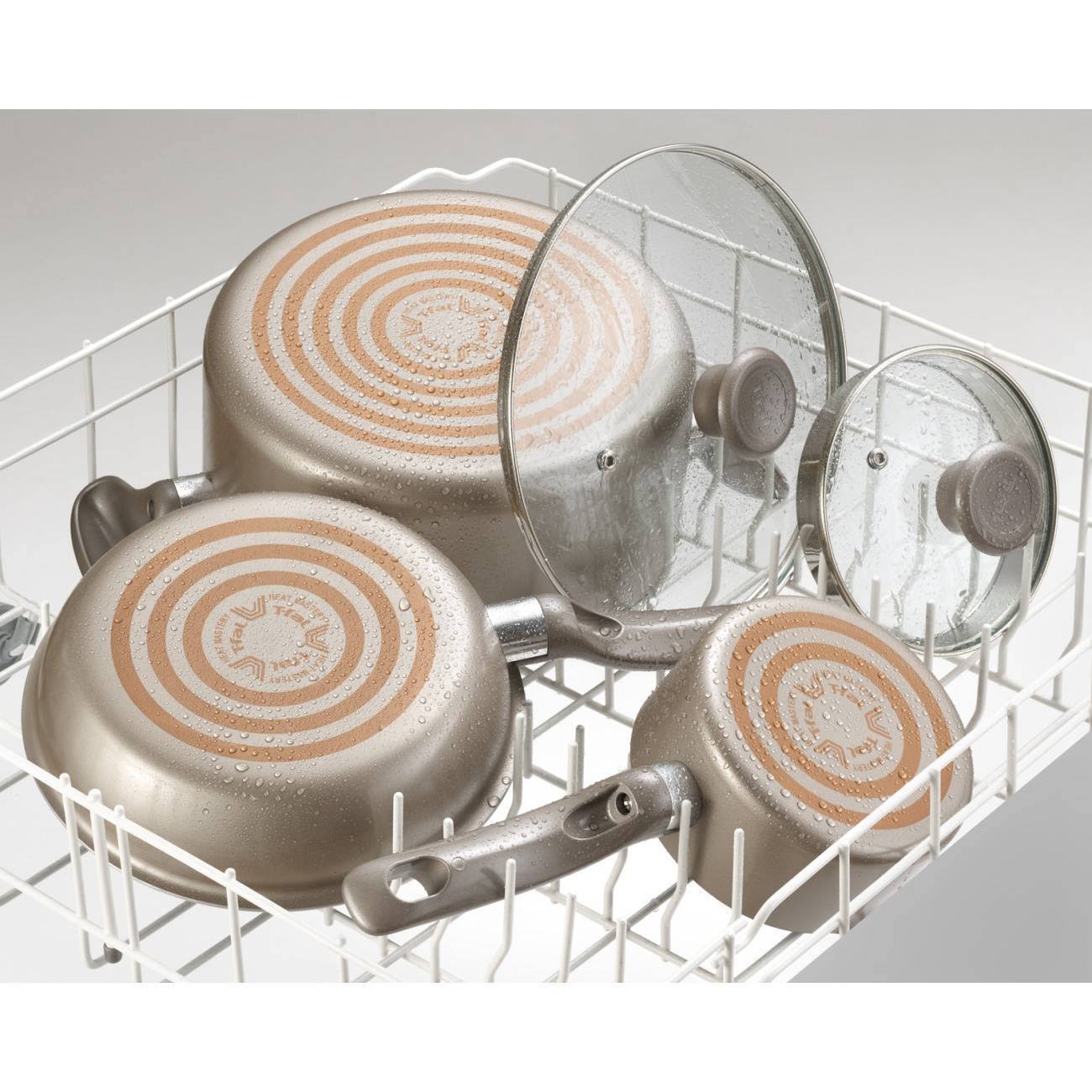 T-Fal Simply Cook Nonstick Dishwasher Safe Cookware 15 PC Set - Champagne