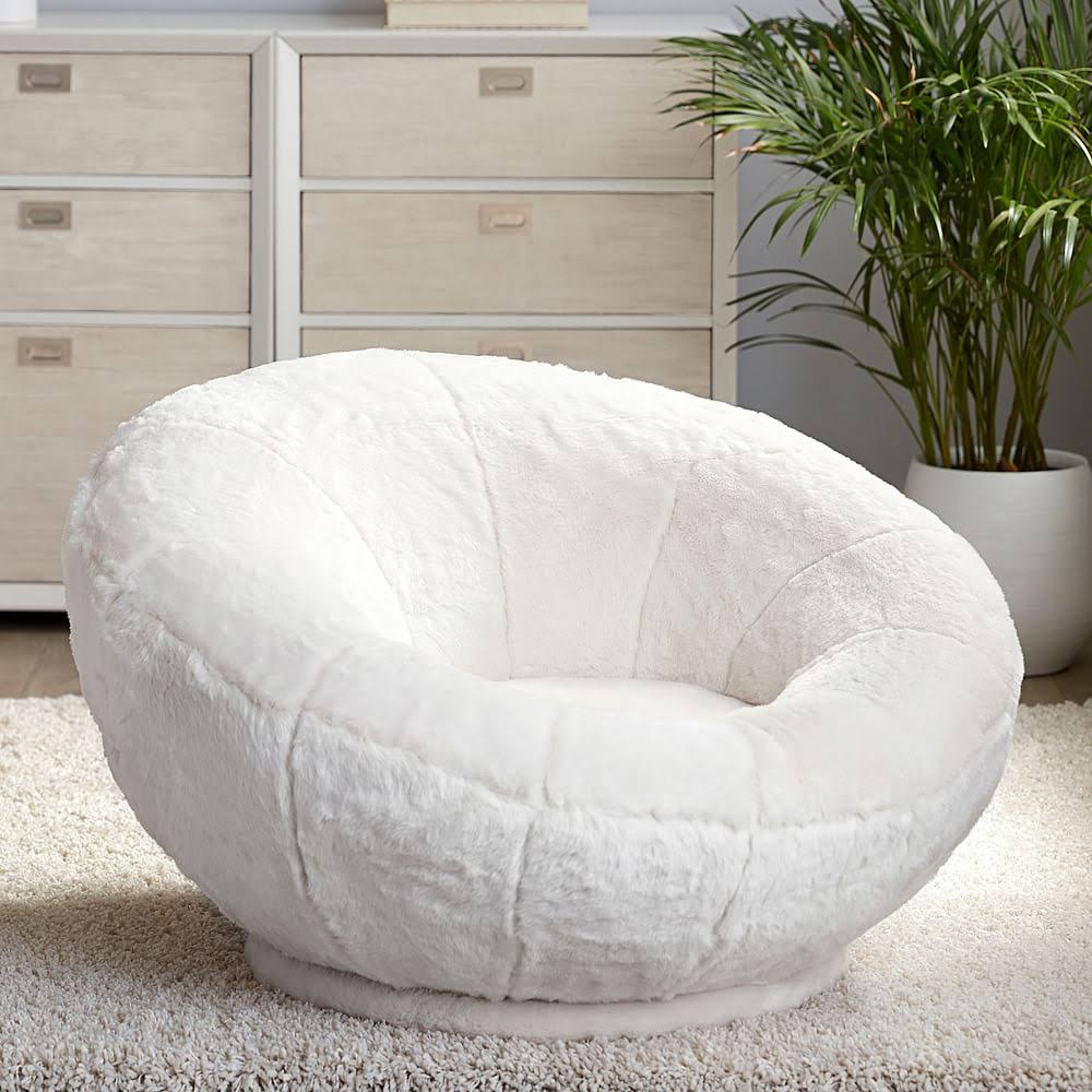 Polar Bear Faux-Fur Groovy Swivel Chair, Ivory/White