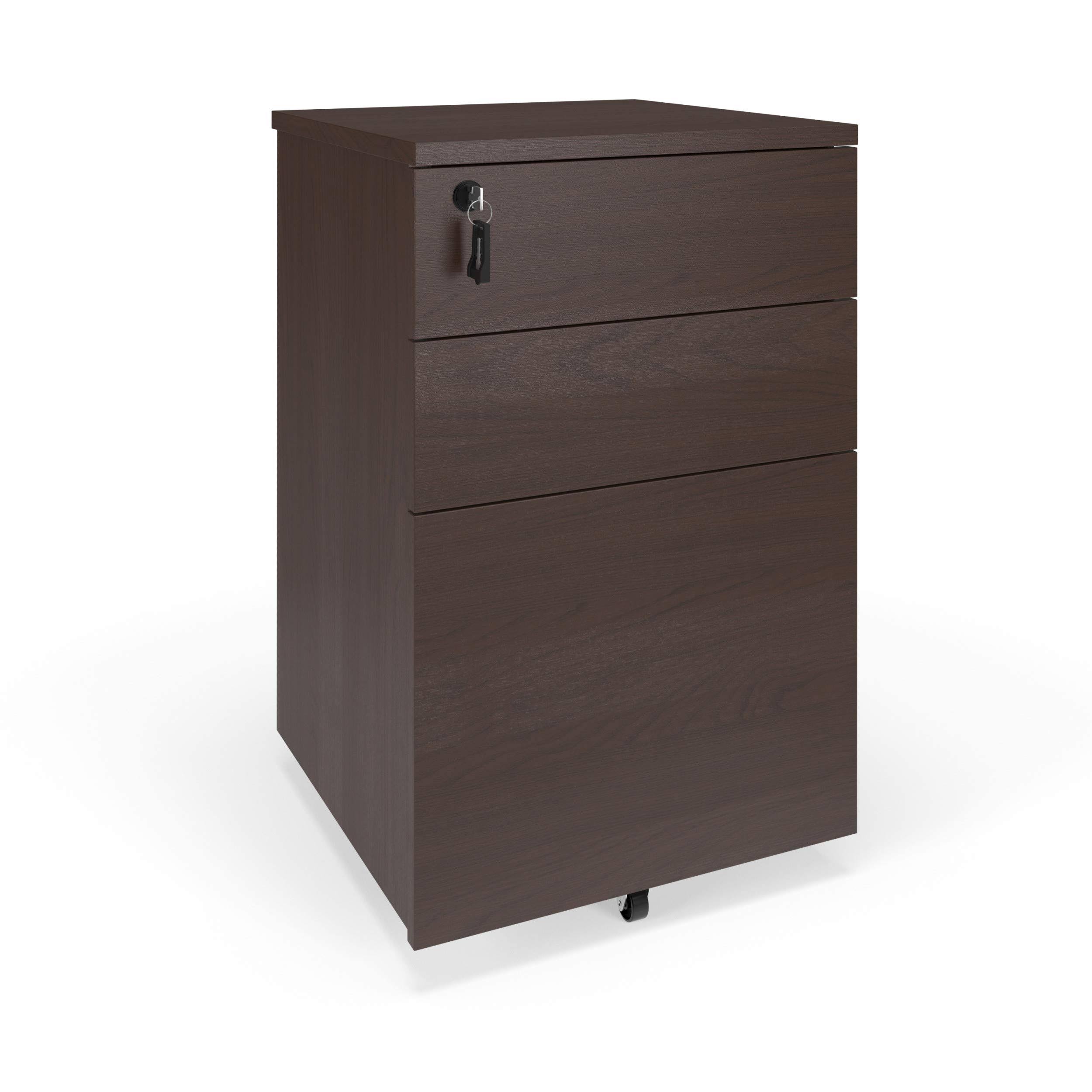 HON Basyx Commercial-Grade Mobile Wooden Pedestal, Filing Cabinet, Walnut (BSXMWPMW)
