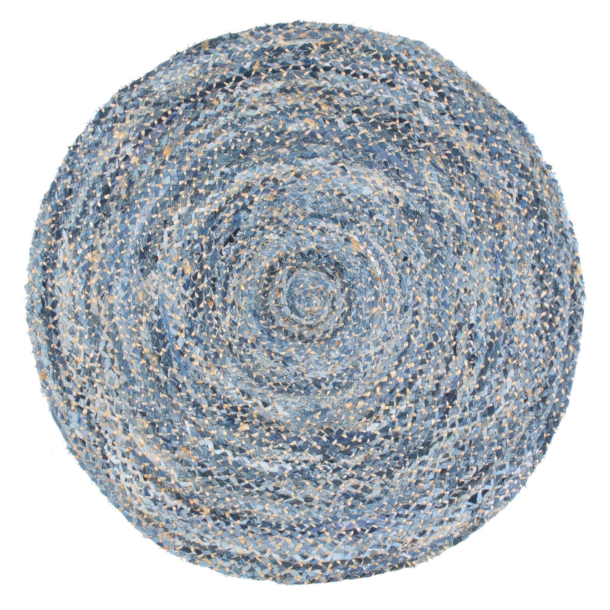 nuLOOM Hand Braided Otelia Denim and Jute Area Rug, 6& Round
