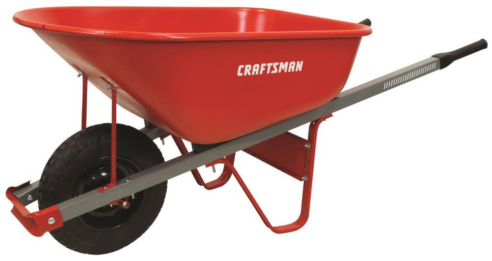 Craftsman 6 Cubic ft Steel Tray Wheelbarrow, Steel Handles