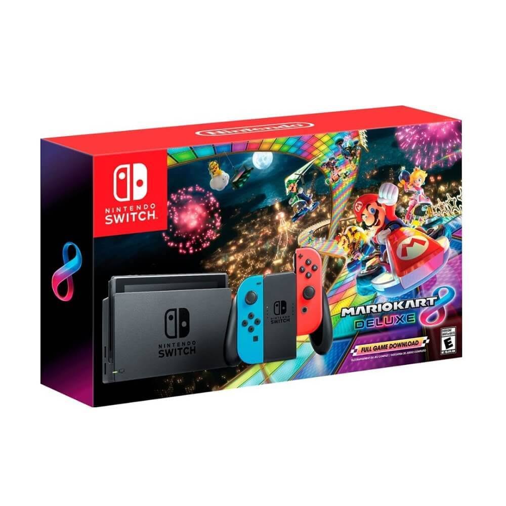 Nintendo - Switch with Mario Kart 8 Deluxe Console Bundle - Neon Blue/Red
