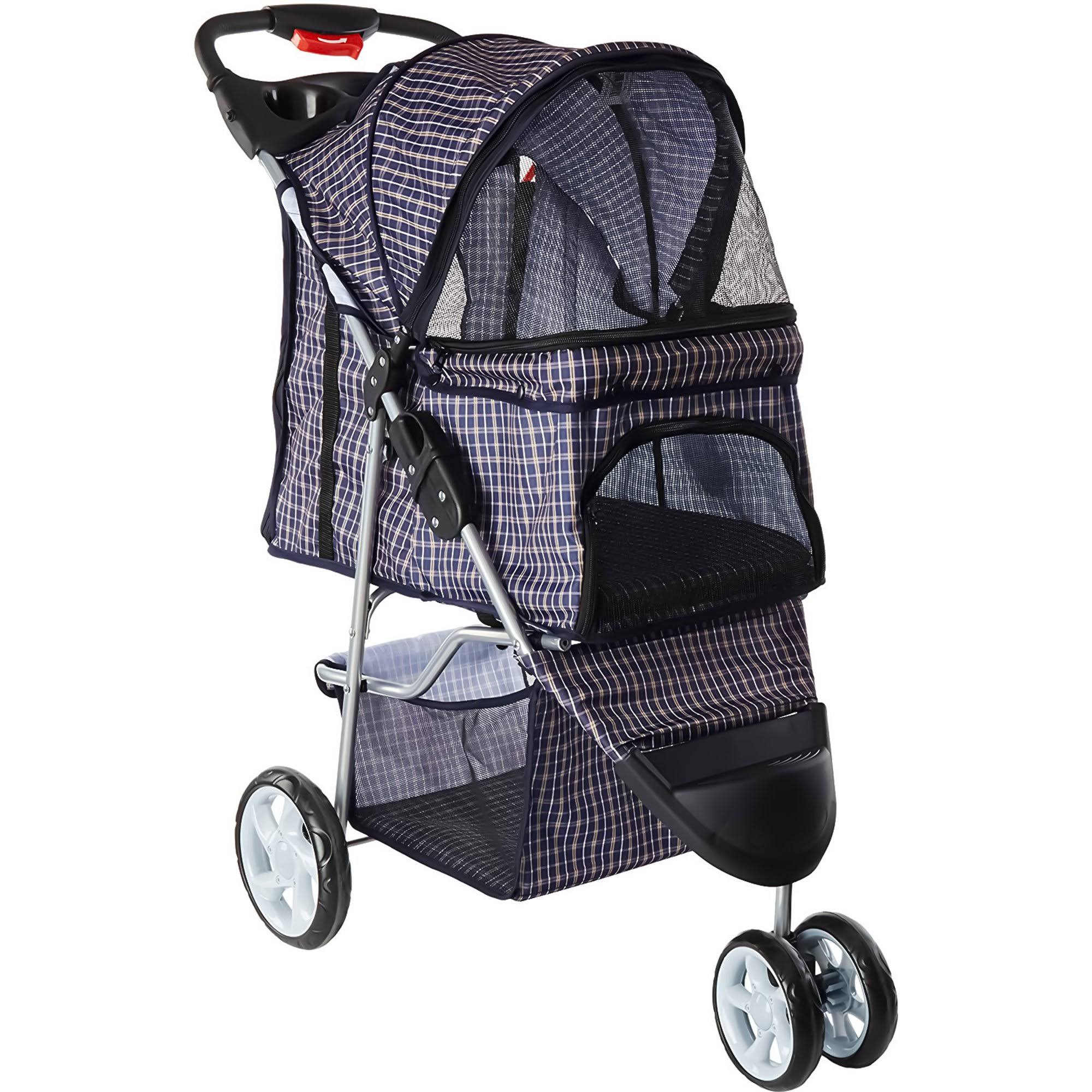 Paws u0026 Pals 3-wheel Pet Stroller Jogger, Blue Plaid