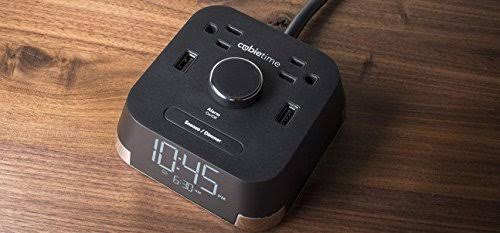 Brandstand BPECT CubieTime Alarm Clock Charger w/2 USB Ports and 2 Outlets Charging Station