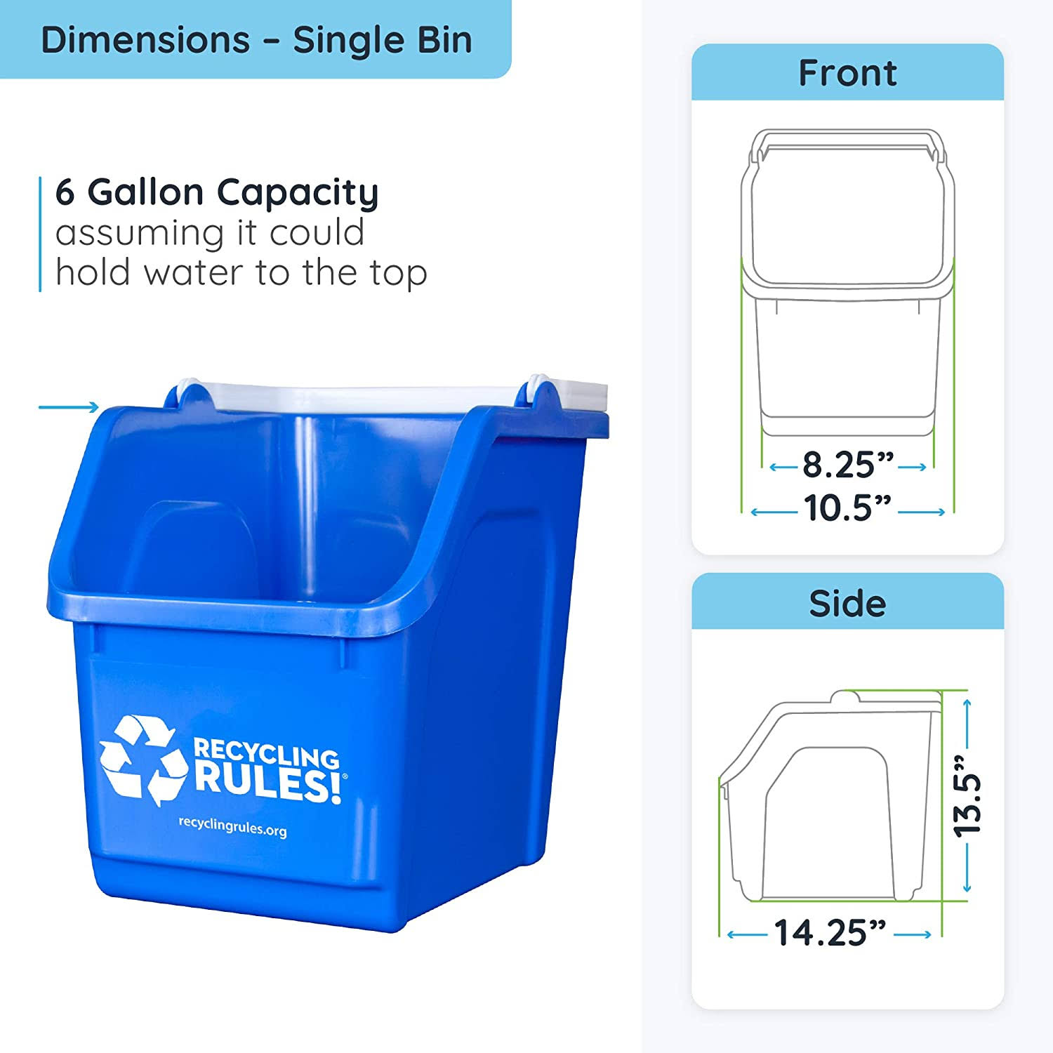 4 Pack of Bins - Blue Stackable Recycling Bin Container with Handle 6 Gallon
