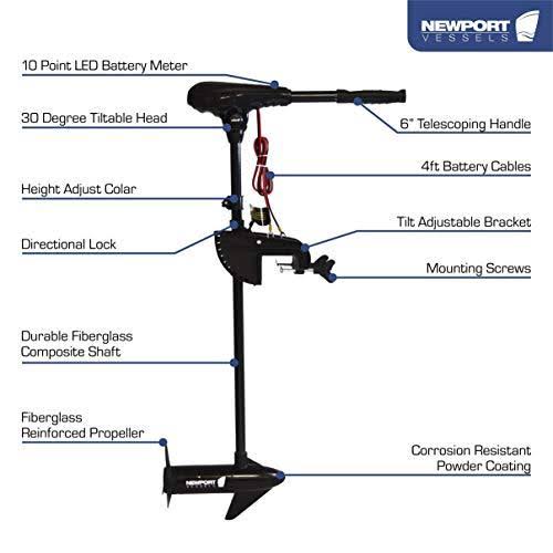 Newport Vessels X-Series 40lb Thrust Transom Mounted Saltwater Electric Trolling Motor w/ LED Battery Indicator (36x22 SHAFT)