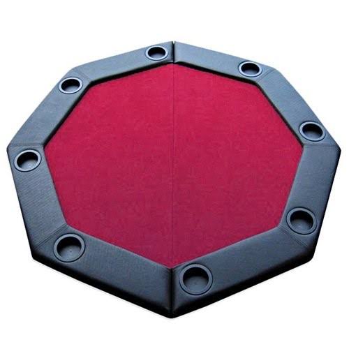 Brybelly 48 inch Folding Octagon Poker Tabletop with Cup Holders and Padded Rail, Red