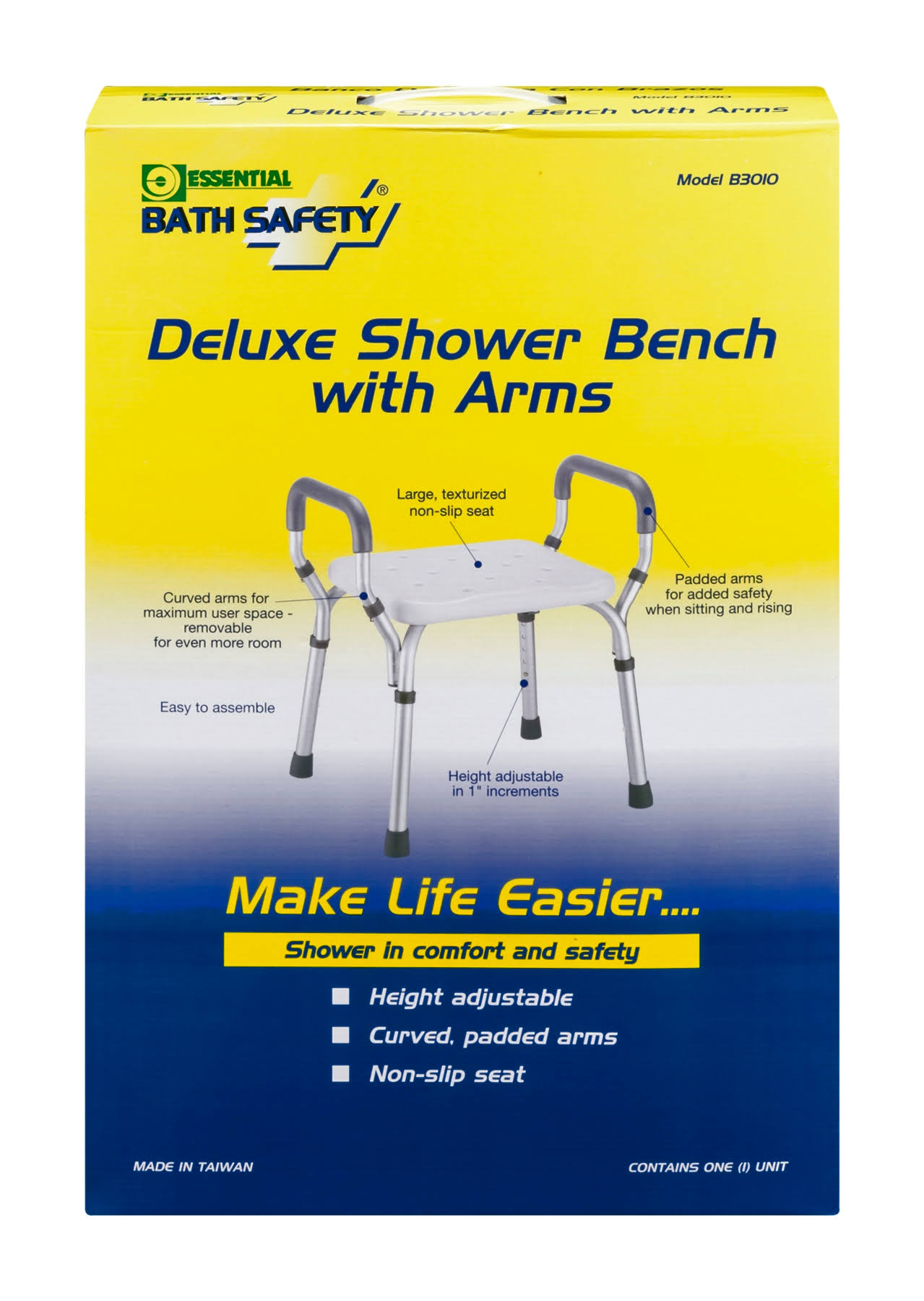 Essential Medical Molded Shower Bench with Arms (No-Back)