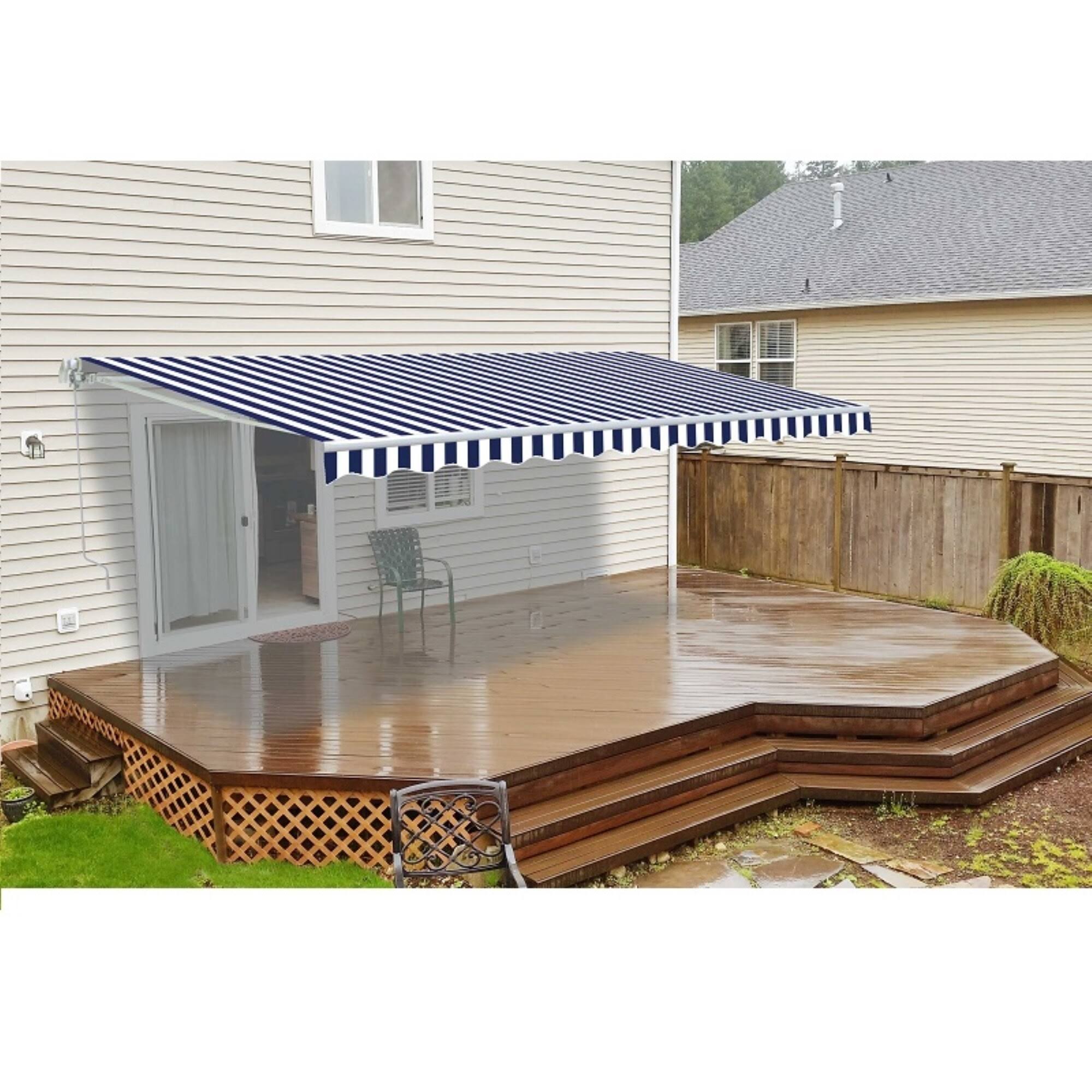 Aleko 12&x10& Retractable Patio Awning, Blue and White Striped Color