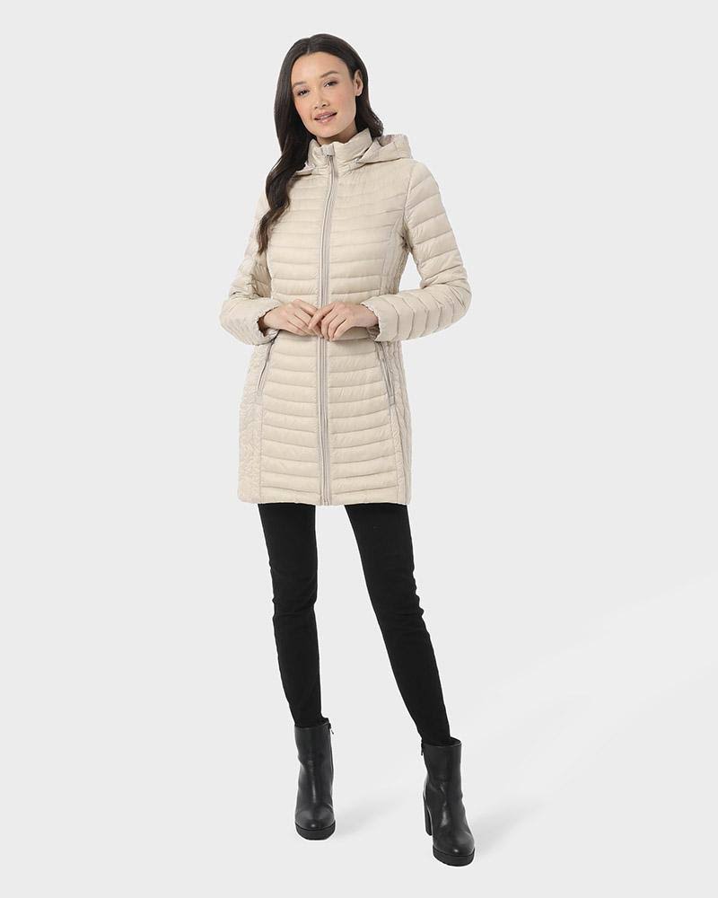 32 Degrees Women's Ultra-Light Long Packable Down 3/4 Jacket Bourgogne / XL