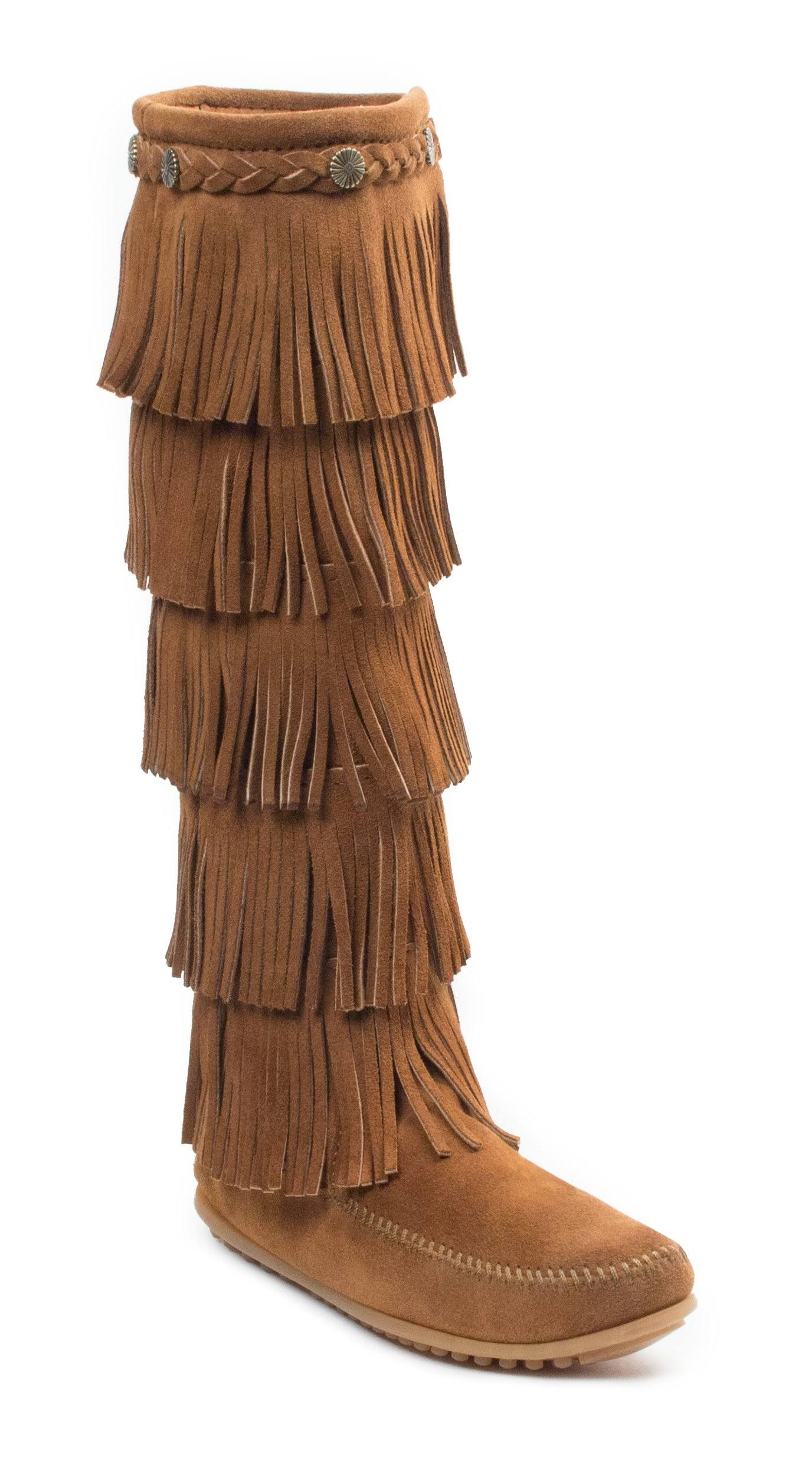 Minnetonka 5 Layer Fringe Boot - Dusty Brown Suede