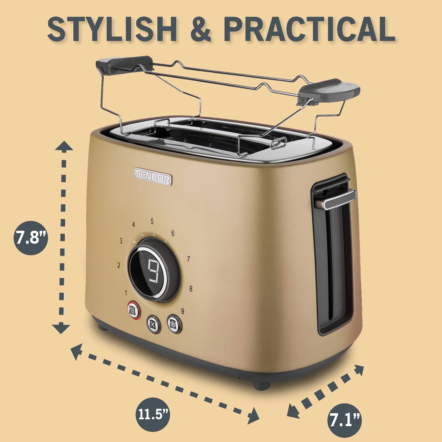 Sencor 2-Slot Toaster with Rack Champagne
