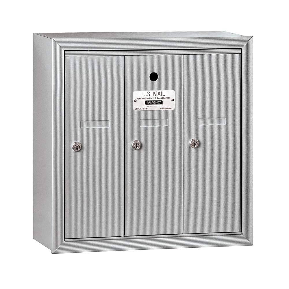 Salsbury Industries 3503ASU Vertical Mailbox - 3 Doors - Aluminum - Surface Mounted - USPS Access