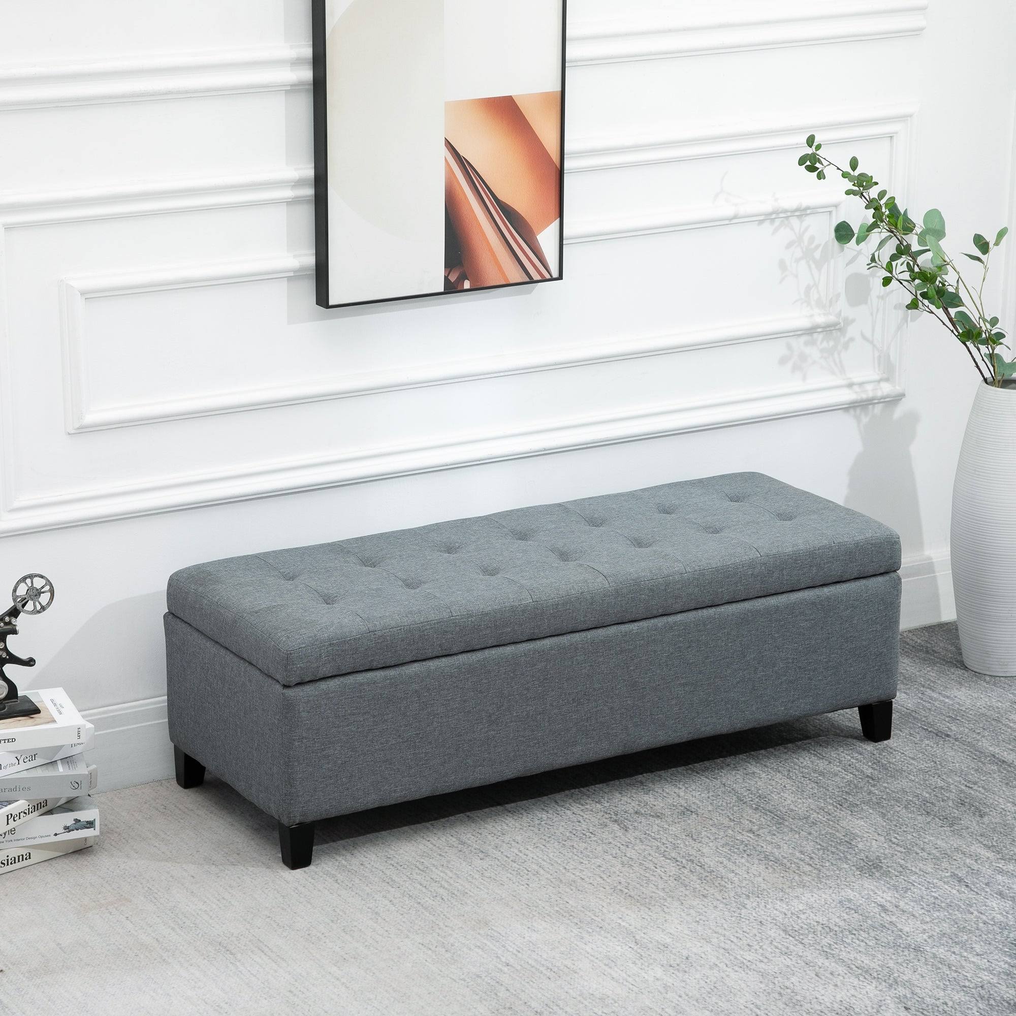 Porch u0026 den Holmden 51-inch Fabric Tufted Storage Ottoman Bench - Grey