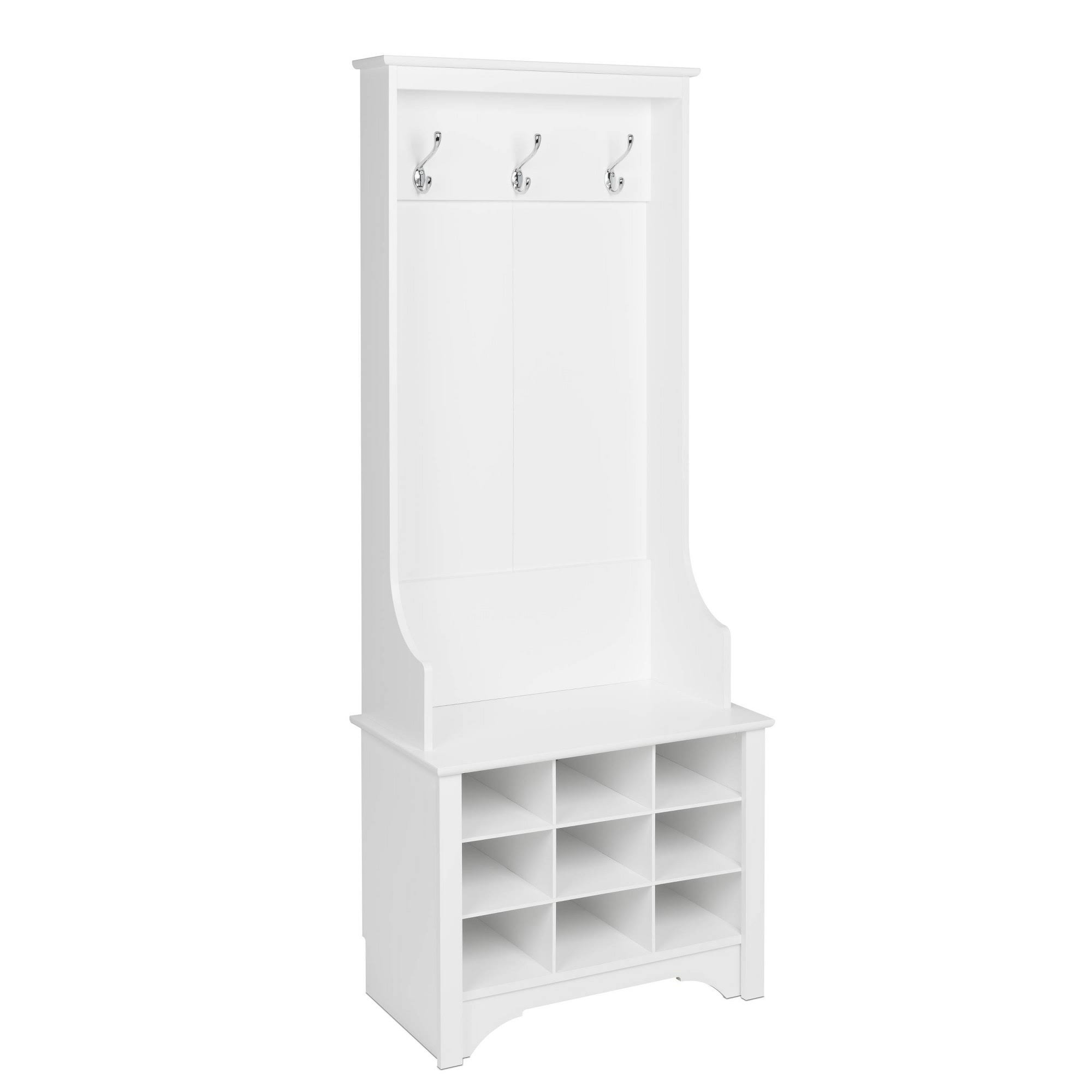 Prepac Narrow Hall Tree with 9 Shoe Cubbies - White
