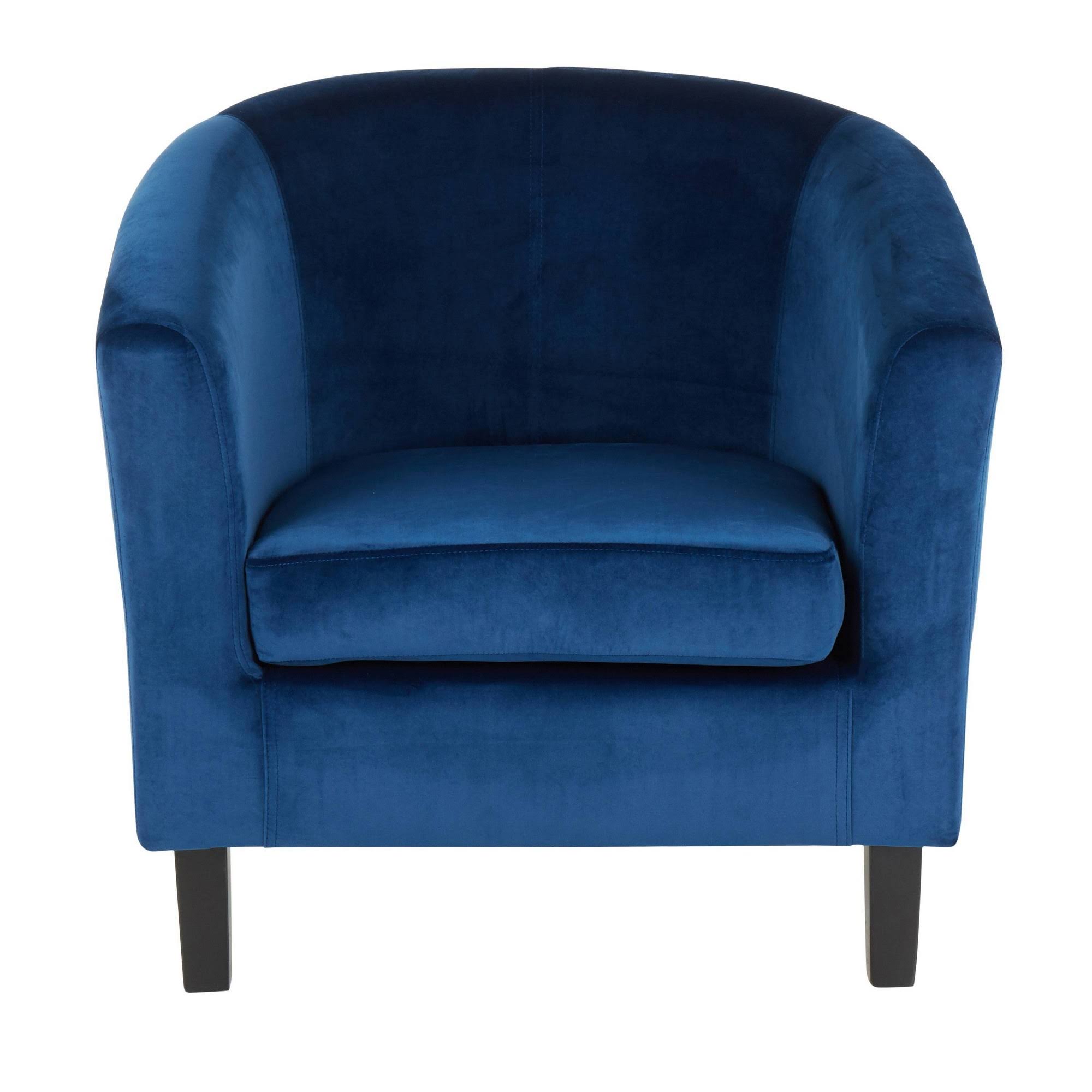 LumiSource Claudia Accent Chair Blue Velvet Black Wood Legs