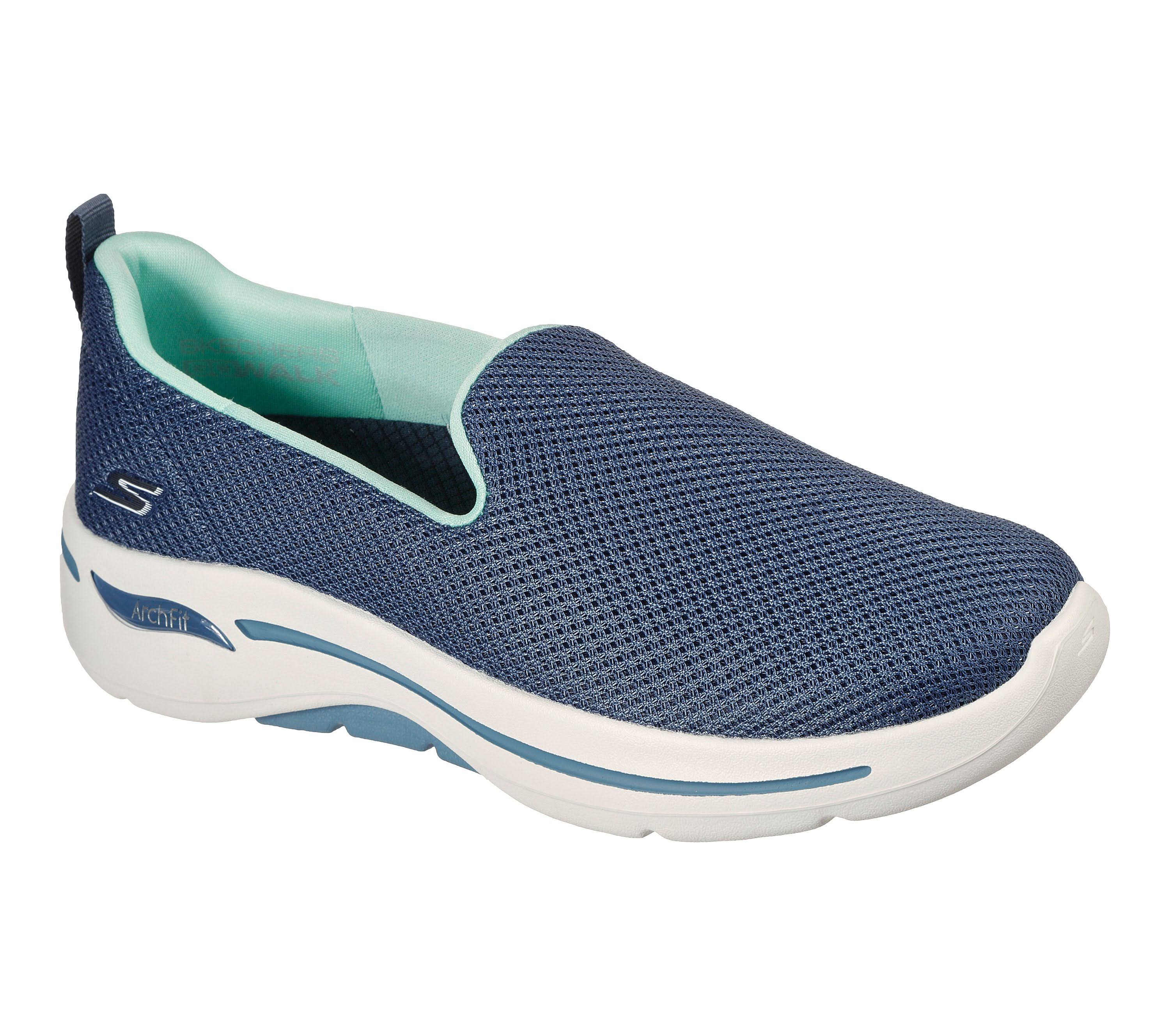 Skechers Women&s GOwalk Arch Fit - Grateful Slip-On Walking Shoes, Blue, 7.0