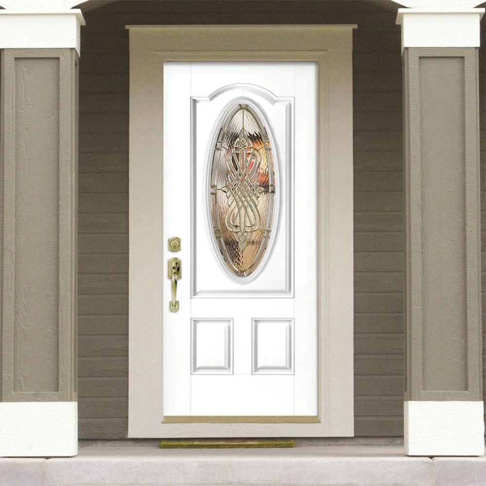 Masonite 36 in. x 80 in. New Haven 3/4 Oval Left Hand Inswing Painted Smooth Fiberglass Prehung Front Exterior Door w/ Brickmold