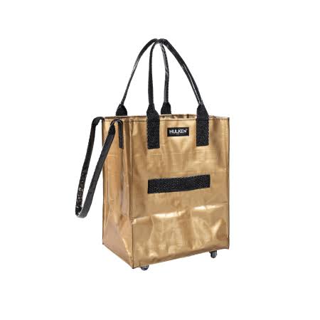 HULKEN Medium Gold Grocery/Laundry Bag Shopping Trolley with Stainless Steel Wheels