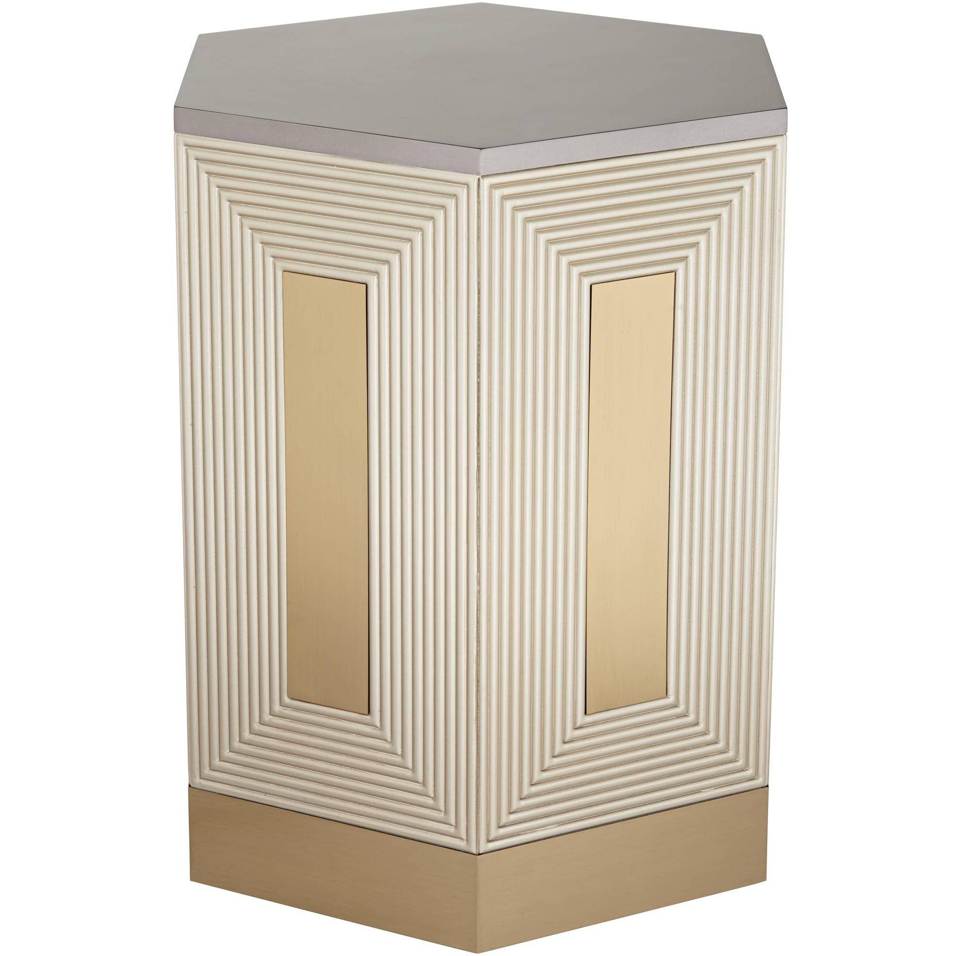 55 Downing Street Danika 24x22 Wide Mid-Century Champagne Silver Round Side Table - Style #89J27