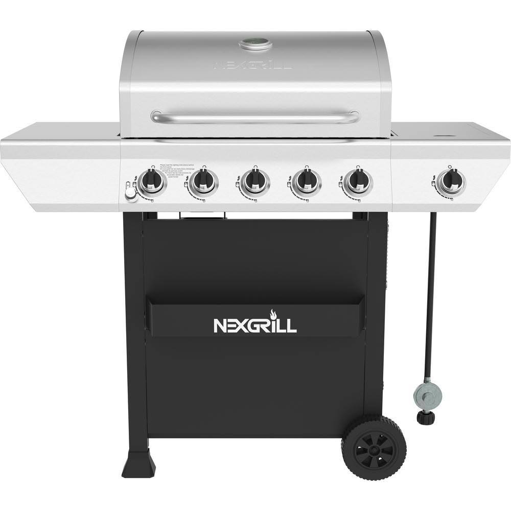 Nexgrill 5-Burner Propane GAS Grill in Stainless Steel with Side Burner and Condiment Rack, Silver