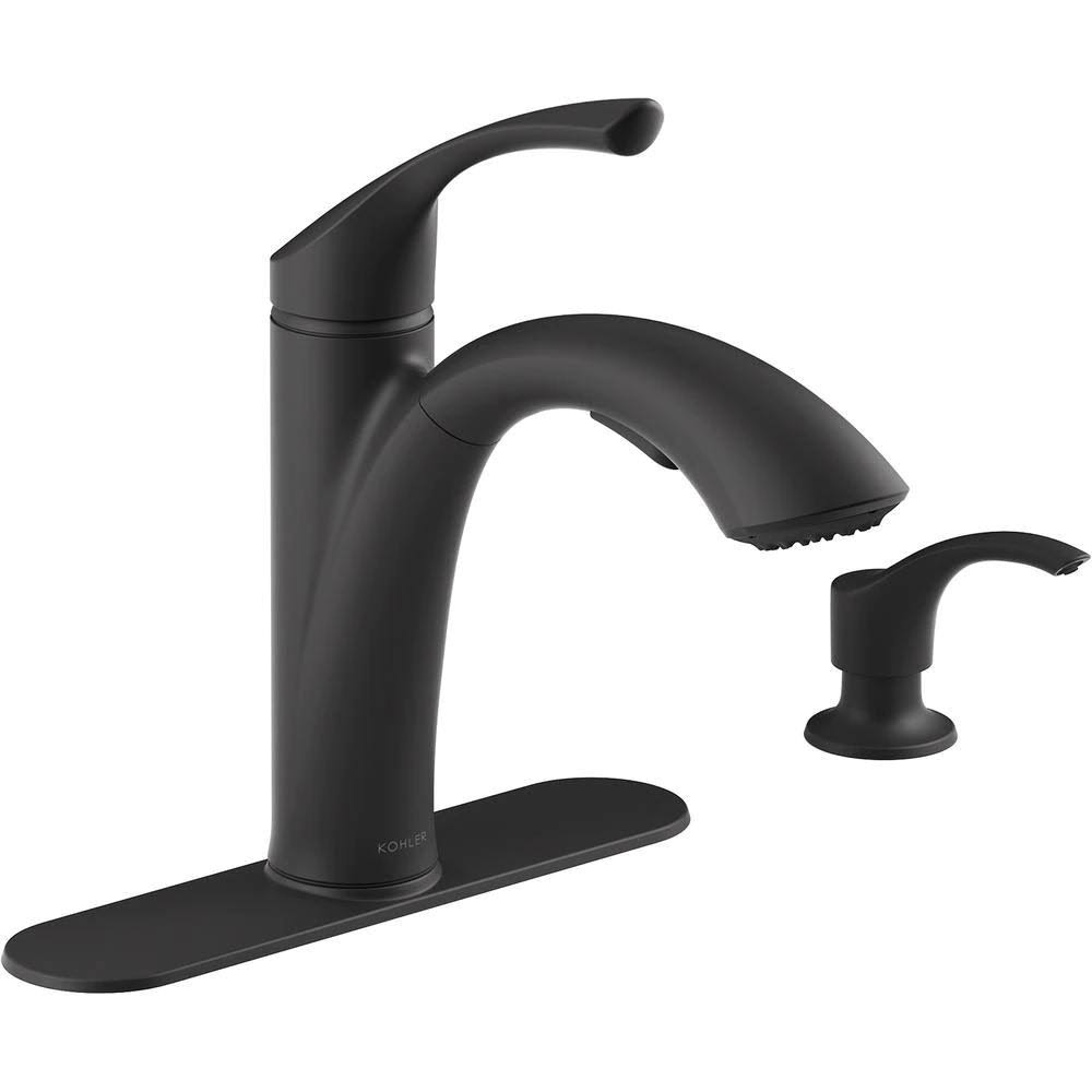 Kohler Mistos Single-Handle Pull-Out Sprayer Kitchen Faucet in Matte Black