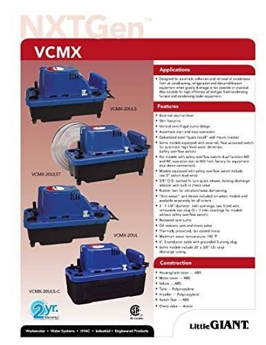 Little Giant VCMX-20UL Automatic Condensate Removal Pump - 115V
