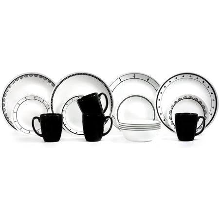 Corelle Chip and Break Resistant Dinner Set 16 Pieces, Black/White, Chip, Break, Stain and Scratch Resistant for Carefree Durabi