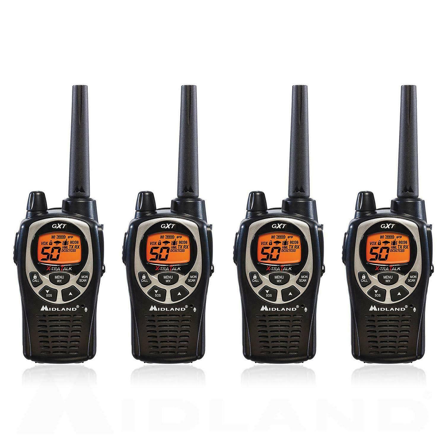 Midland GXT1000VP4 Xtra Talk Two Way Radio 50 Channels 36 Mile Range JIS4 Waterproof (4 Pack), Black