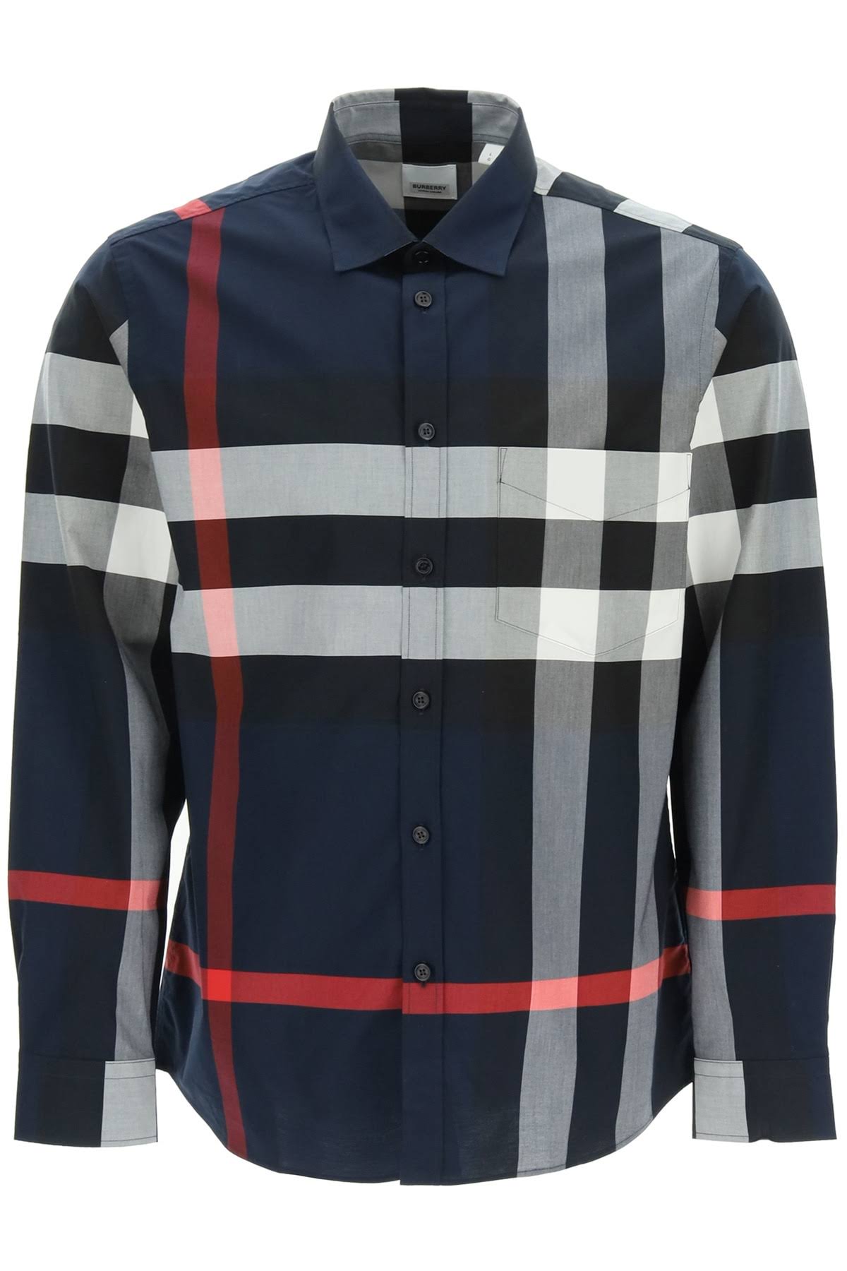 Burberry - Check Stretch Cotton Poplin Shirt, Men, Navy