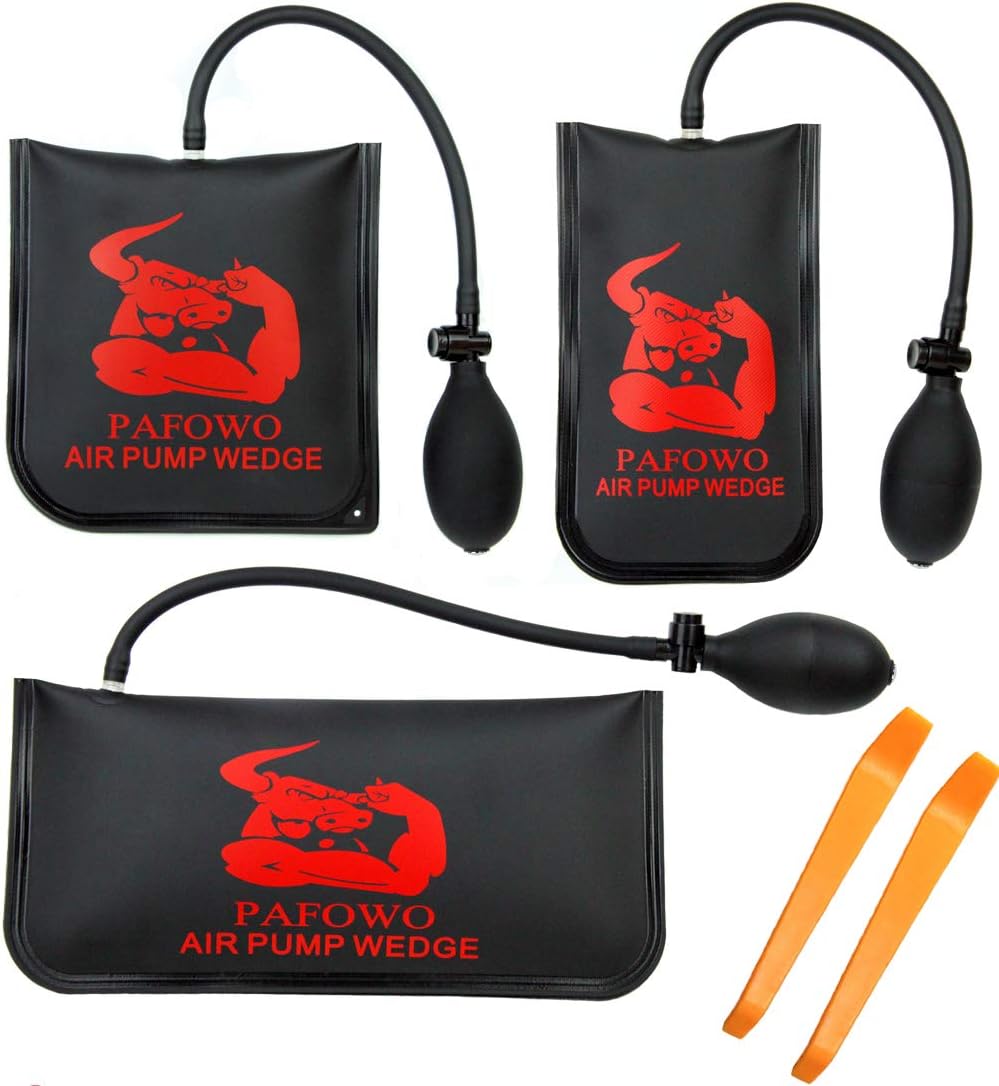 IMPROVED 3 Piece Commercial Grade Air Wedge Bag Pump Professional Leveling Kit & Alignment Tool Inflatable Shim Bag. 3 Sizes(Small, Medium, Large) for a Variety of Jobs. 300 LB Rating