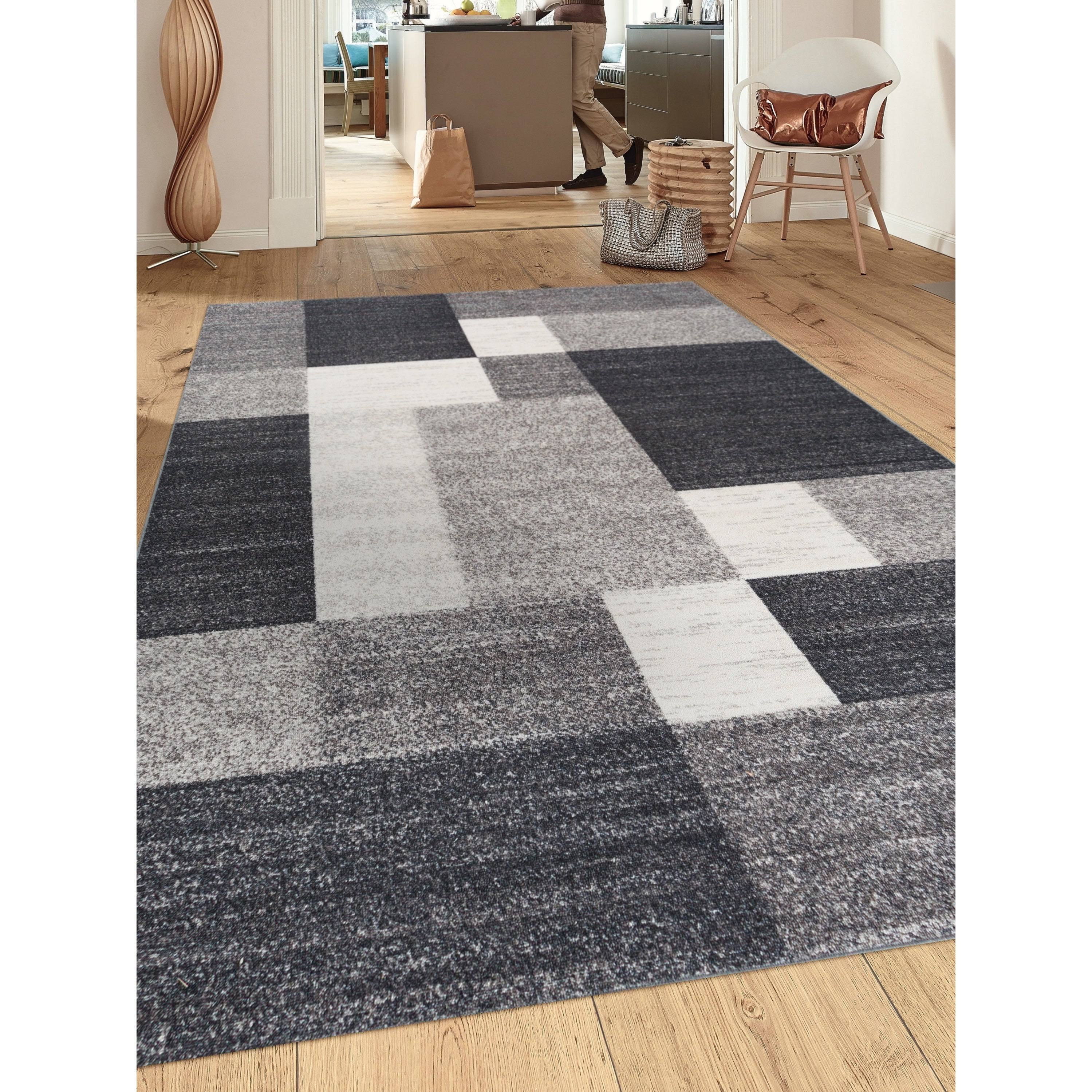 Modern Boxes Design Non-Slip (Non-Skid) Area Rug - 7&10x22 x 10& - Gray
