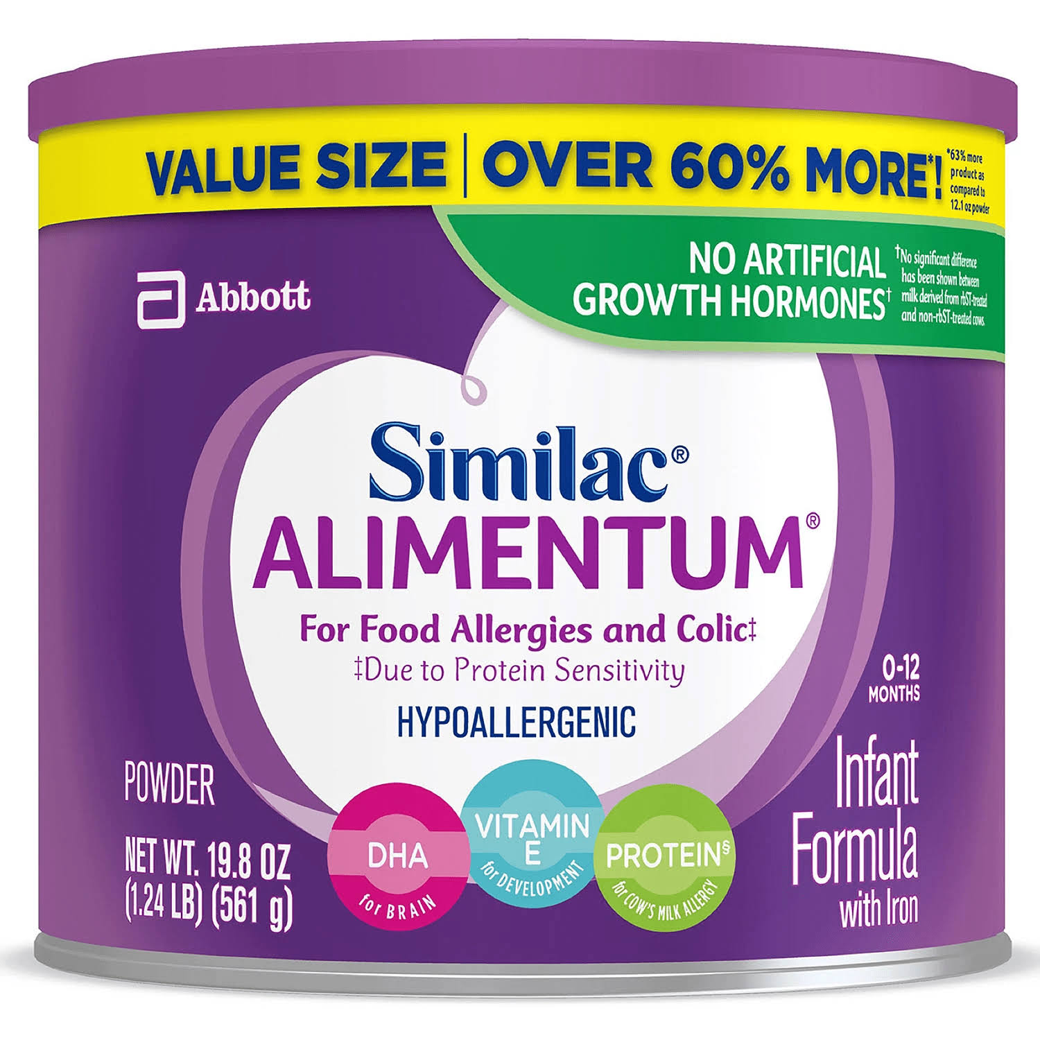 Similac Alimentum Hypoallergenic (4 Pack) Baby Formula for Food Allergies and Colic, Value size, Powder, 19.8 oz
