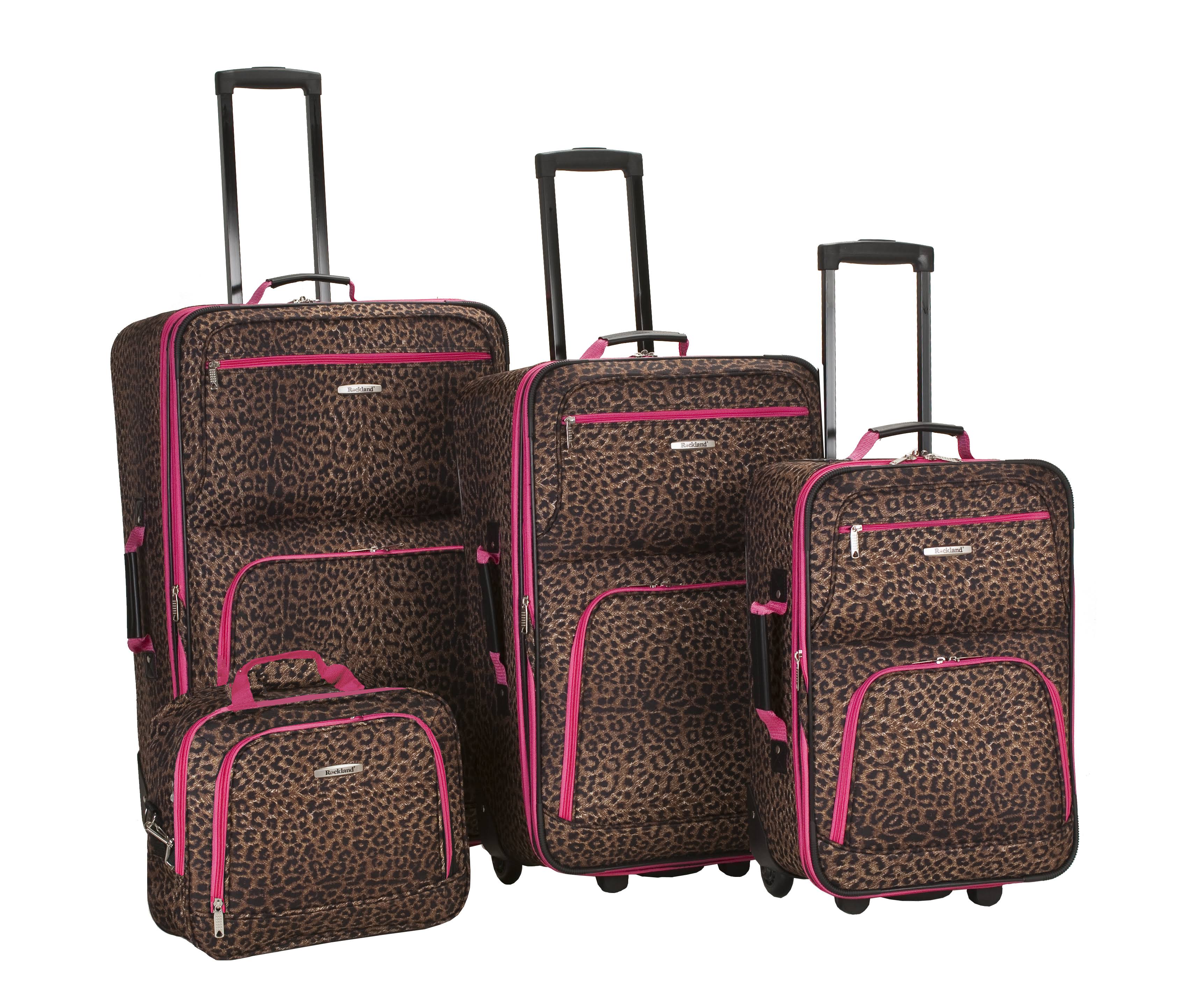 Rockland Expandable 4-Piece Luggage Set - Brown/Pink