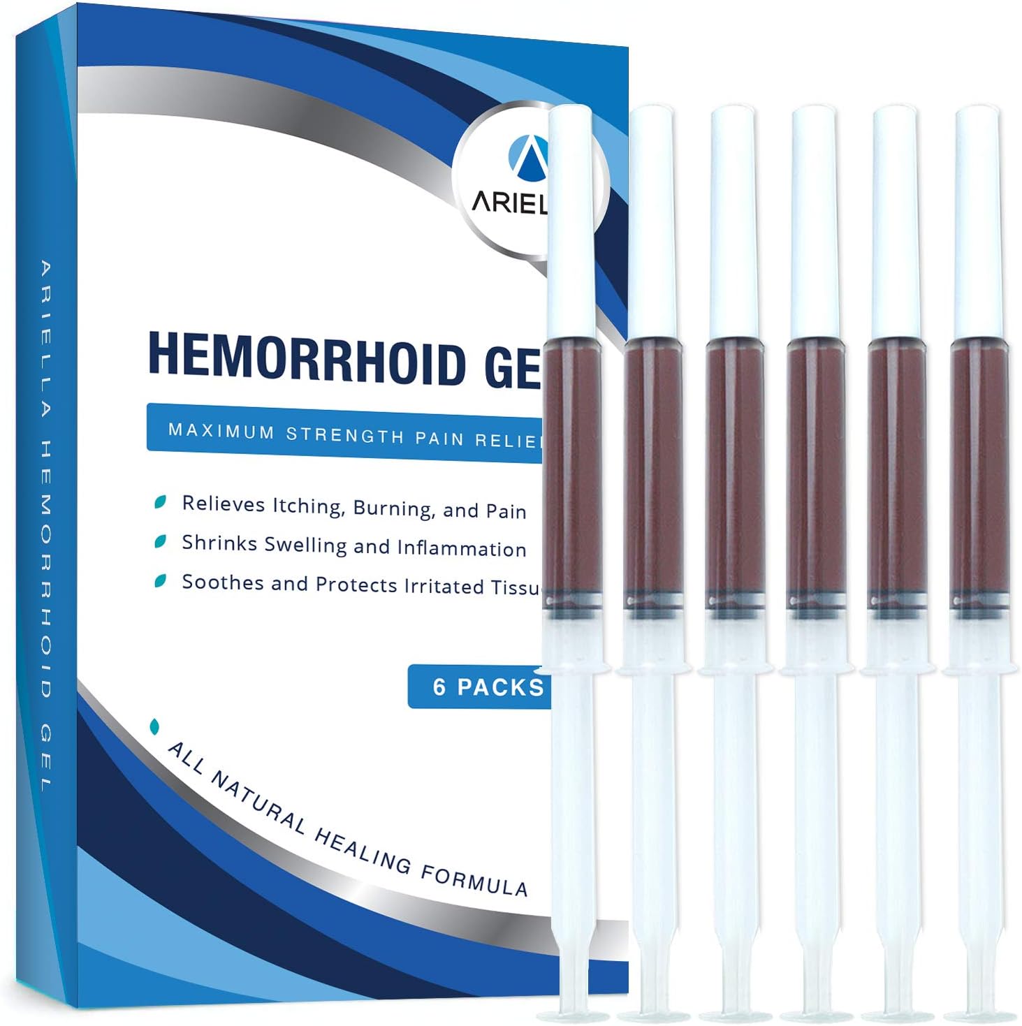 Ariella Hemorrhoid Treatment Gel - Cleaner and Easier Application Than Hemorrhoid Cream and Hemorrihoid Ointment - Best for Burning Itching Pain Relief - 6 Applicators Included