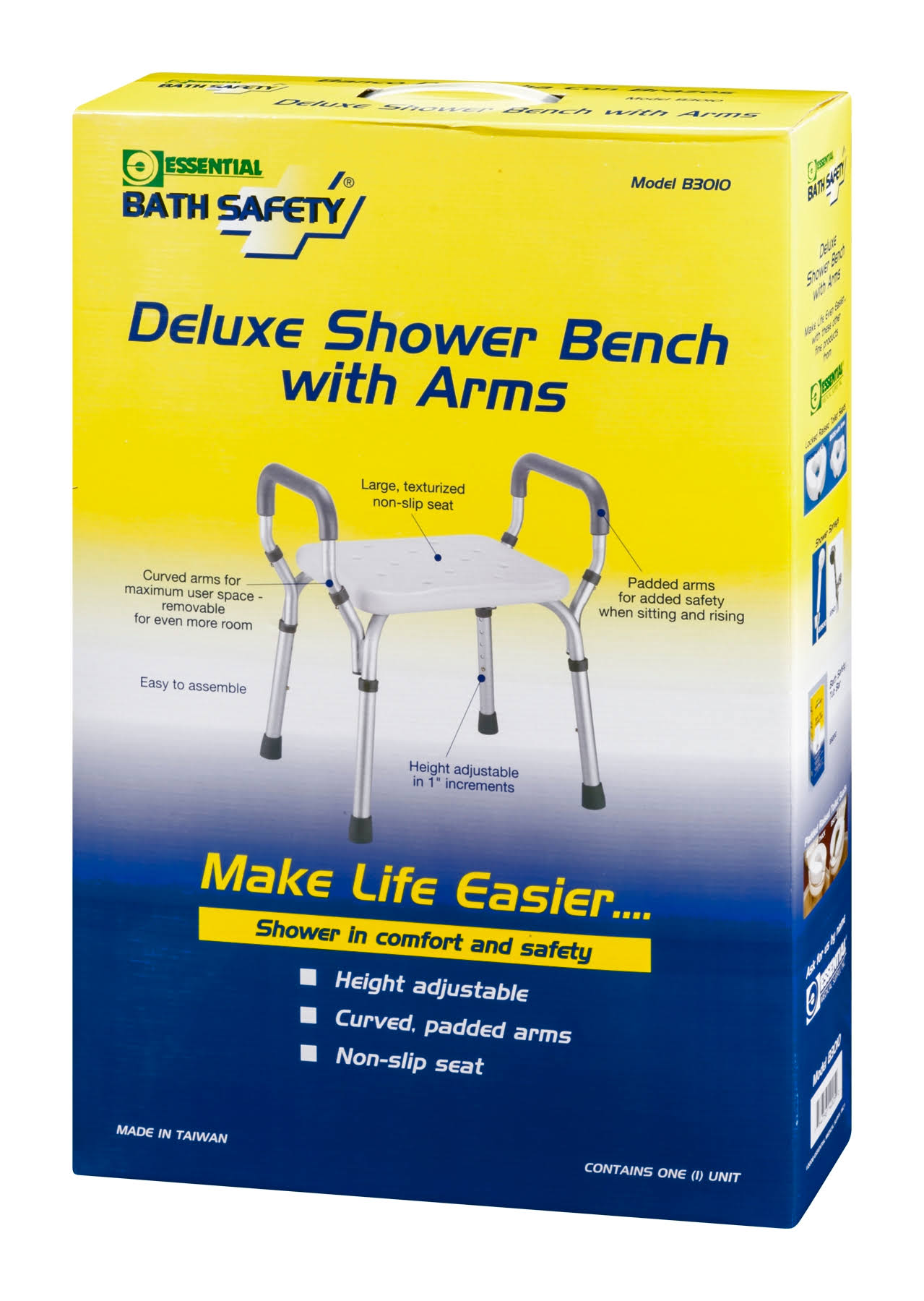 Essential Medical Molded Shower Bench with Arms (No-Back)