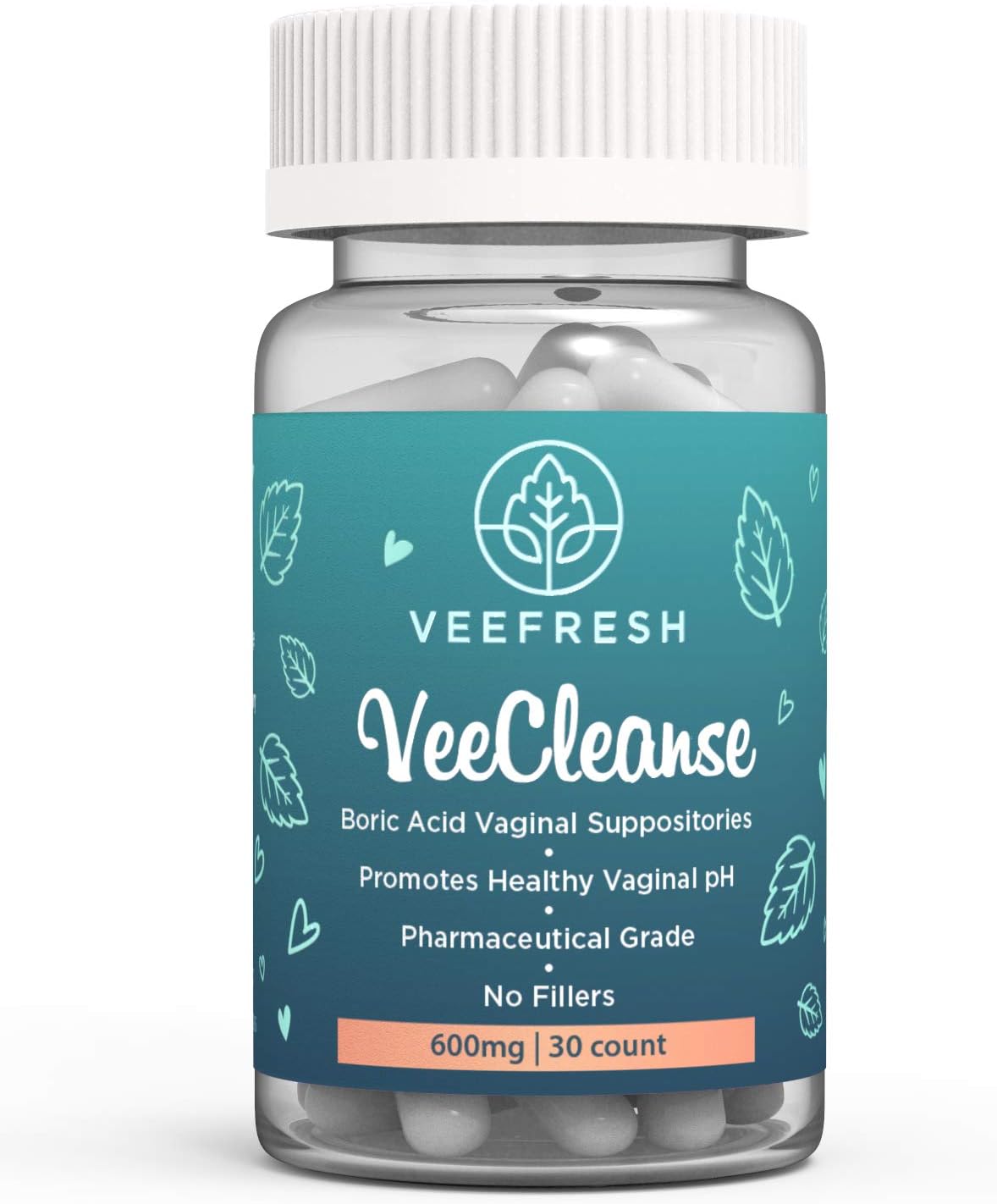 VeeFresh - VeeCleanse Boric Acid Vaginal Suppositories - Vaginal pH Balance Suppositories - Vaginal Odor Control - Feel Fresh, Feminine and Confident